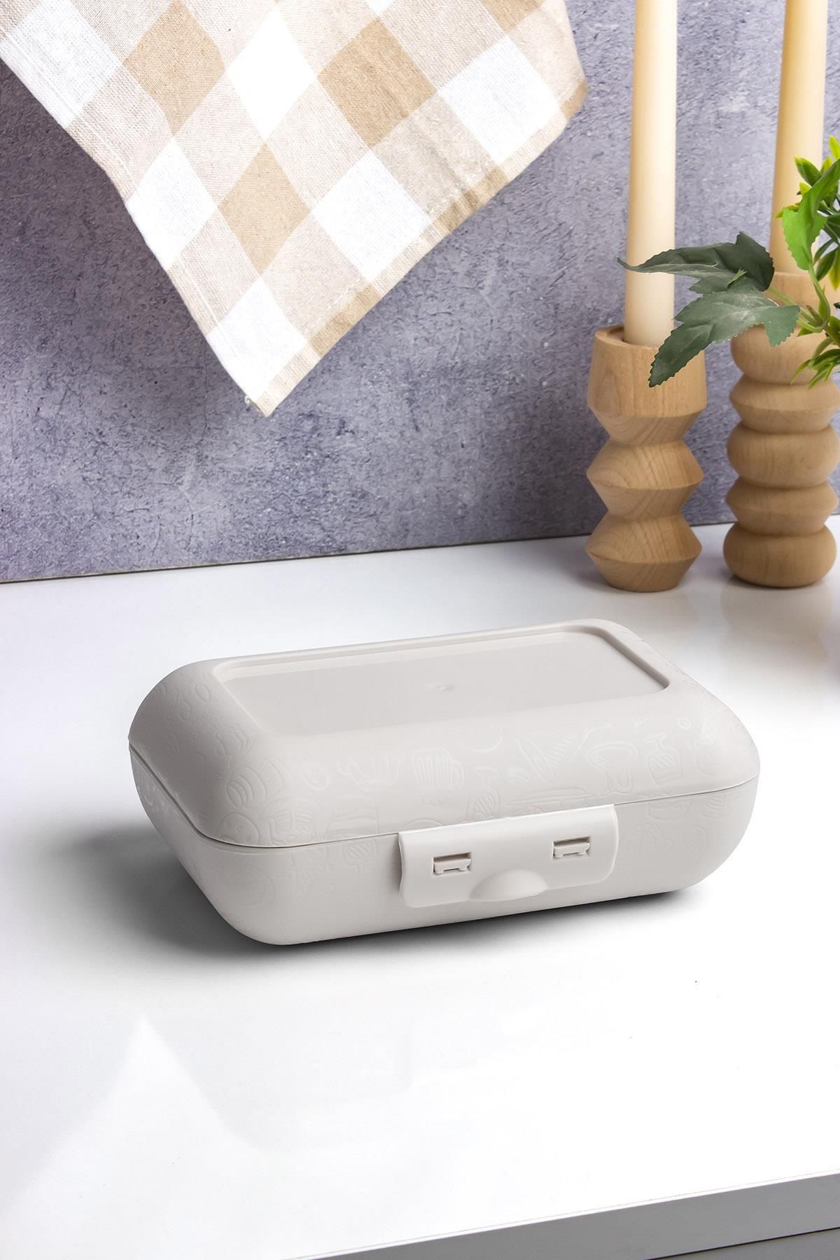 Okyanus Home-Beige Lunch Box 2 Layers 5 Compartments Lunch Box with Self Fork and Spoon 4