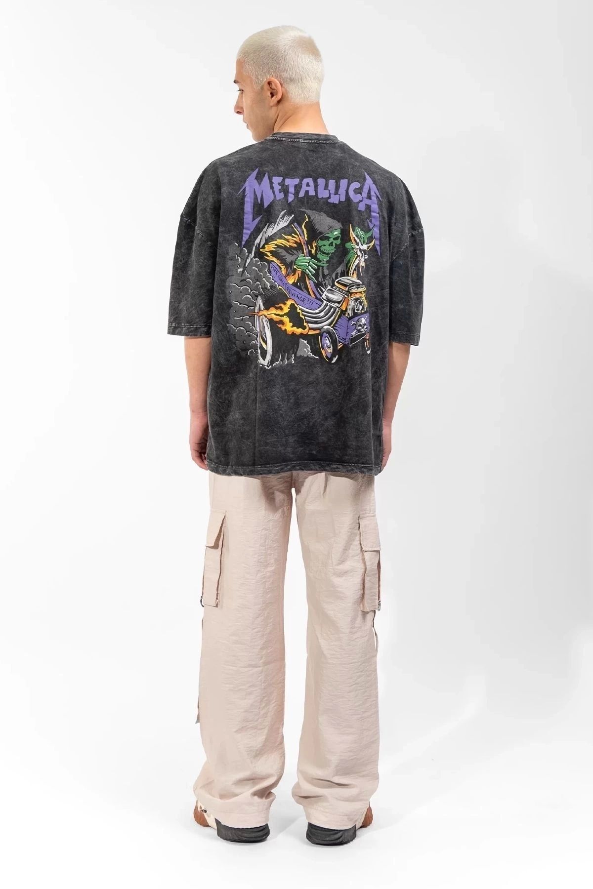 Violon-Unisex Metallica Purple Oversize T-shirt - Back Printed, Washable 2