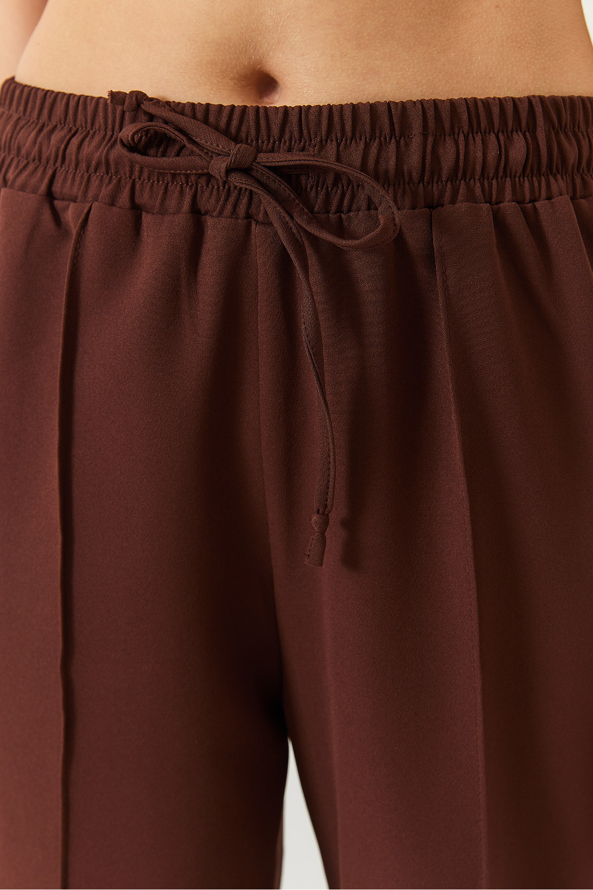 Bianco Lucci-Women's Elastic Waist Tied Double Palazzo Trousers 4009 60271030 5