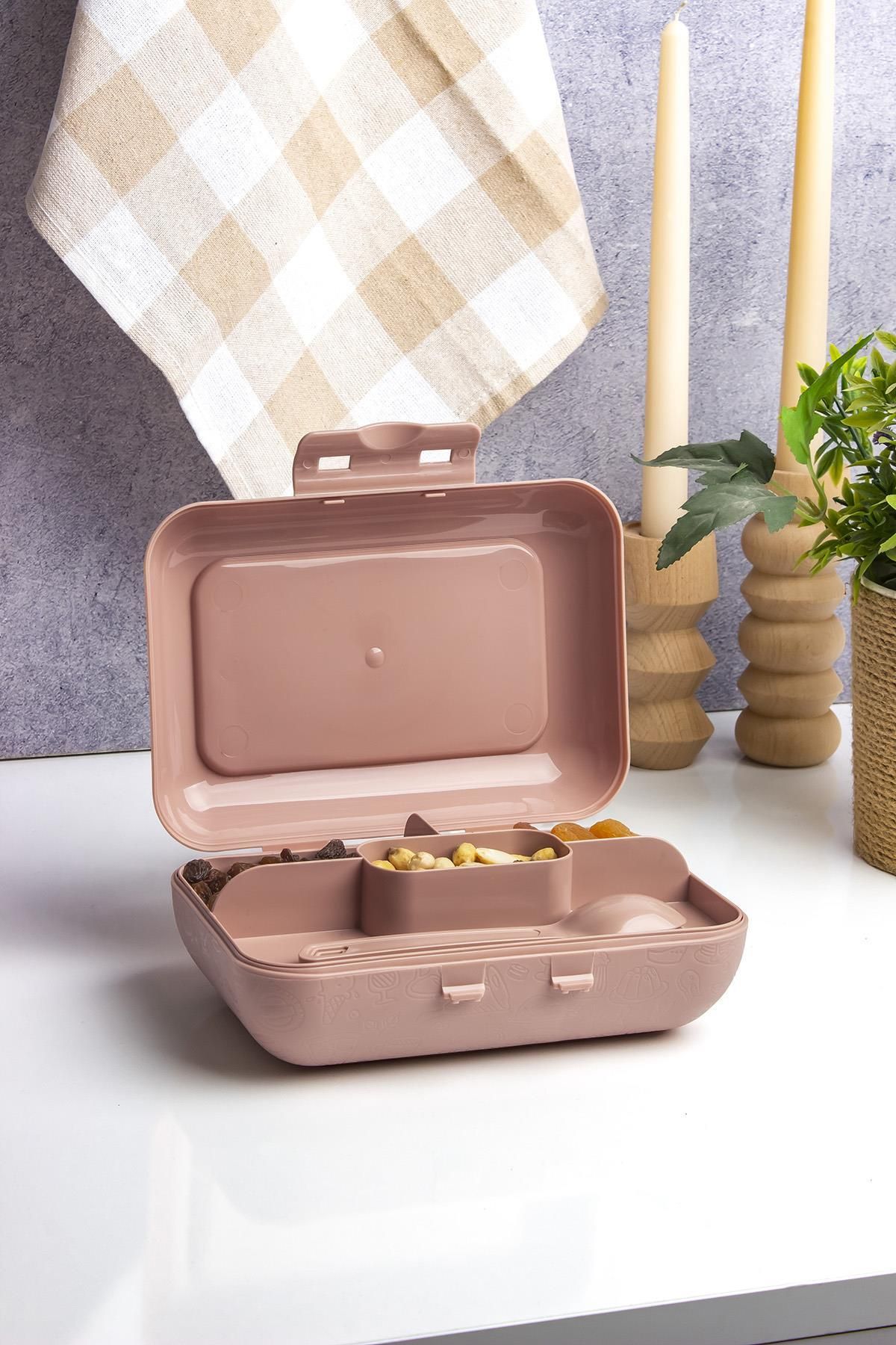 Okyanus Home-Powder Lunch Box 2 Layers 5 Compartments Lunch Box with Self Fork and Spoon 3