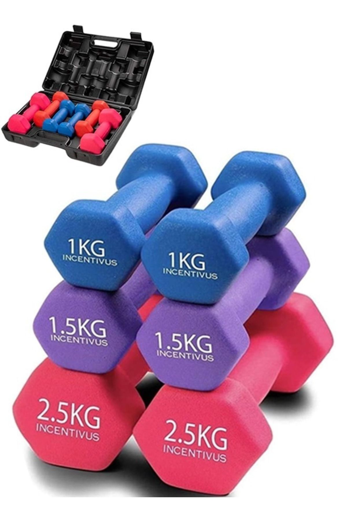 Fitness World-Dumbbell Set, 10 Kg, Multicolor, A Bag Of Dumbbells And Weights From 3