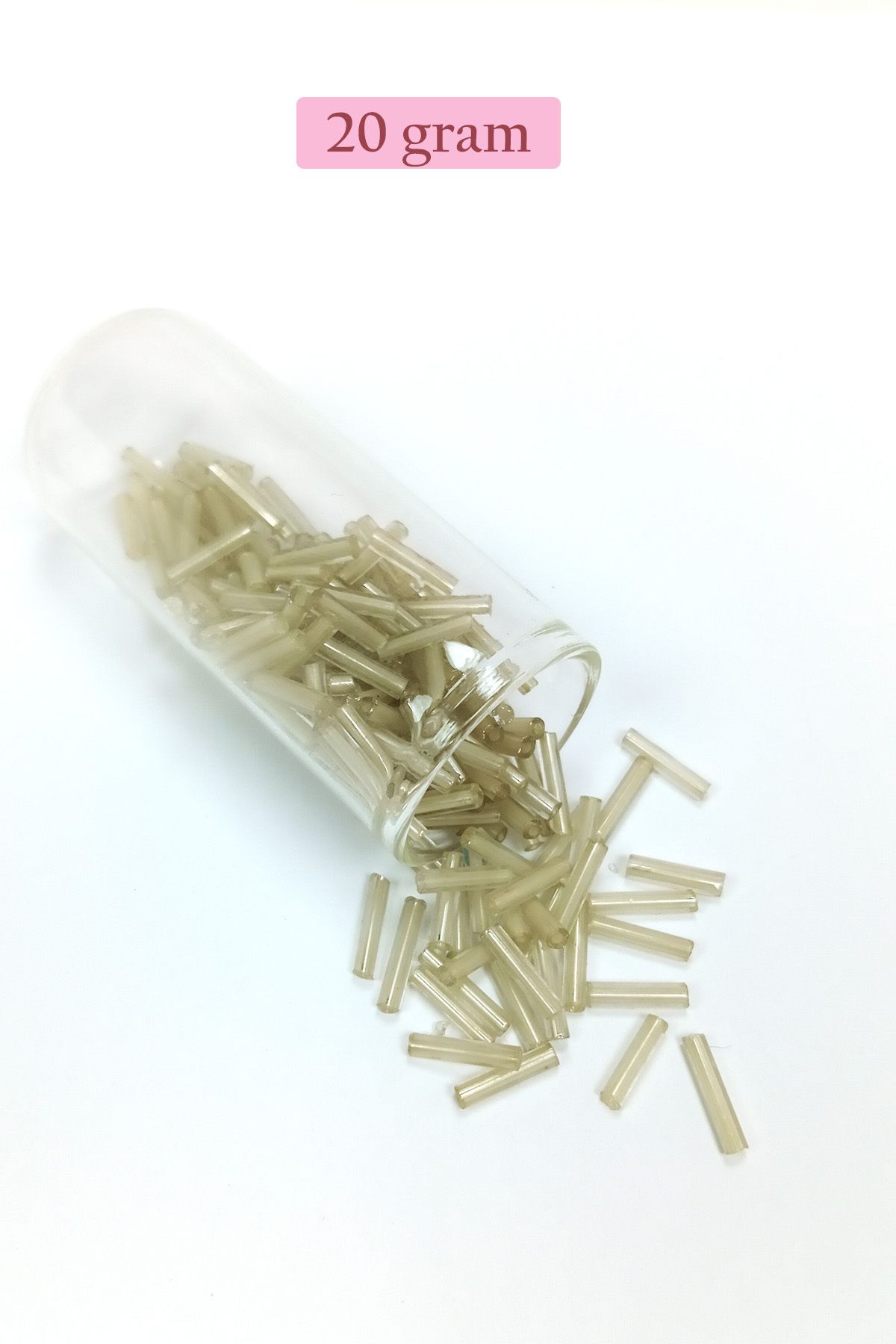 Royaleks Uzun Boru Kesme Boncuk Çap 2mm Uzunluk 10 mm - 20 Gram - Şeffaf Bej - BNC237
