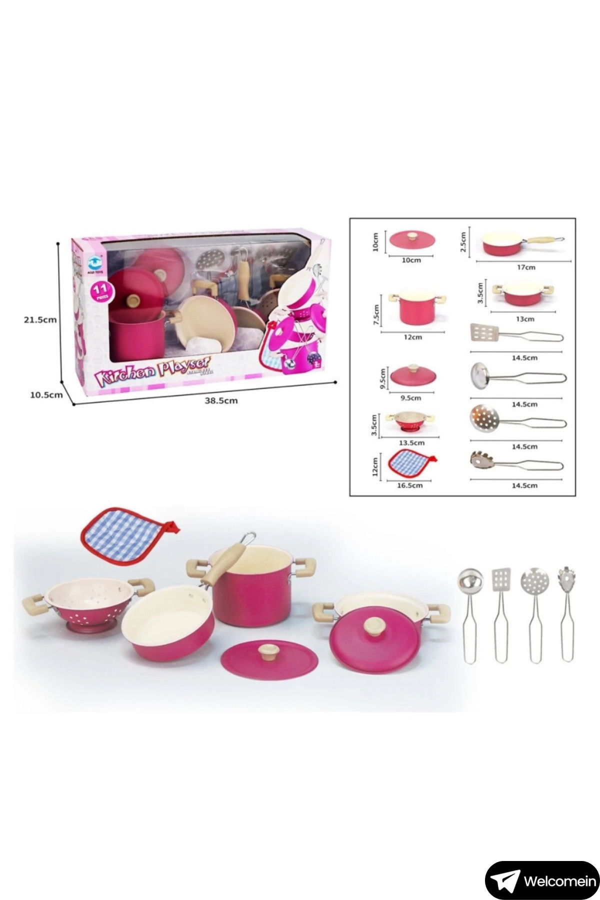 welcomein-11 Pieces Stainless Steel Cookware Pan Kitchen Cooking Kit Enamel Educational Tutorial for Girl Child 4