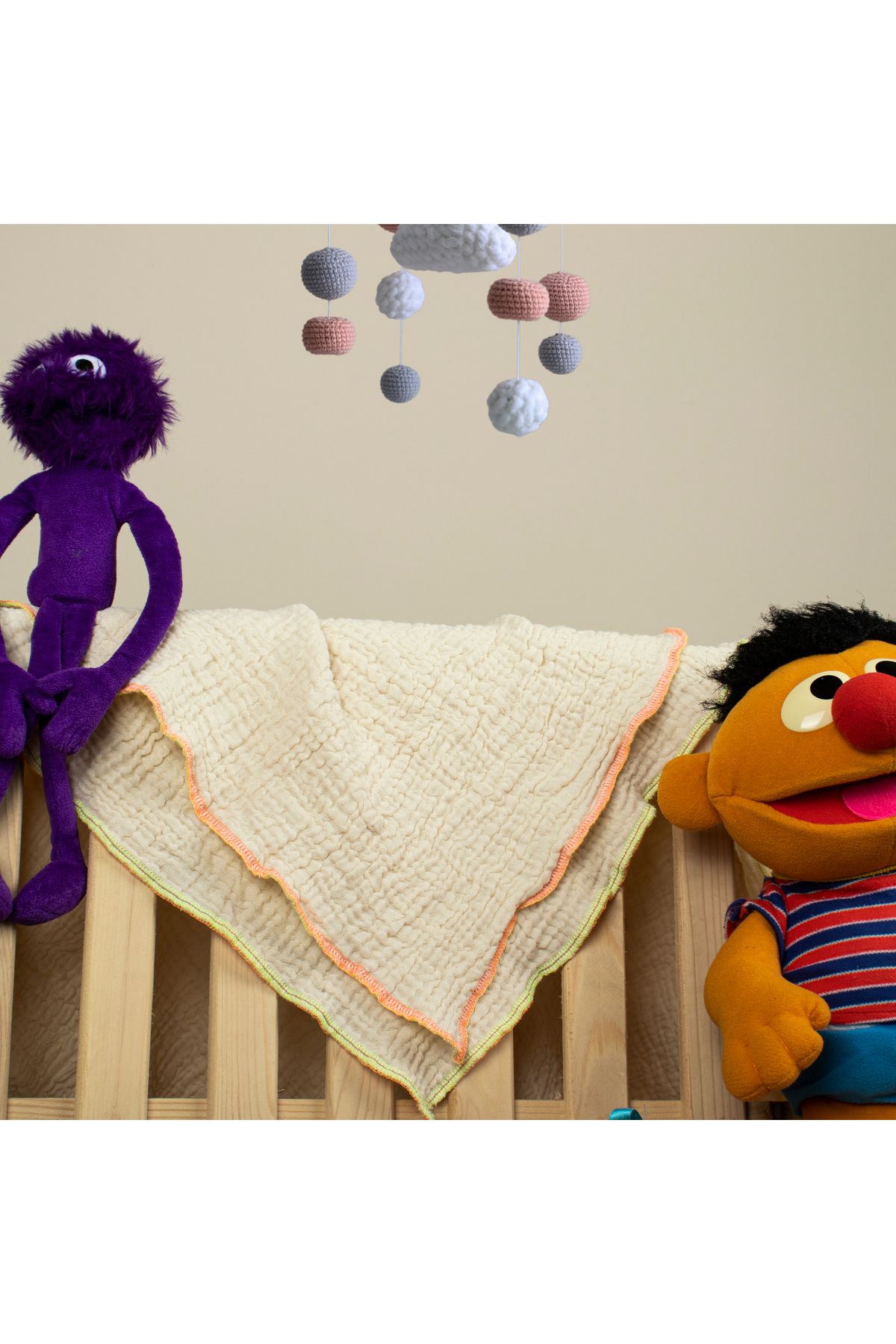Muslin Bebek Örtüsü Turuncu Şeritli / Anne Şalı – %100 Doğal Pamuk