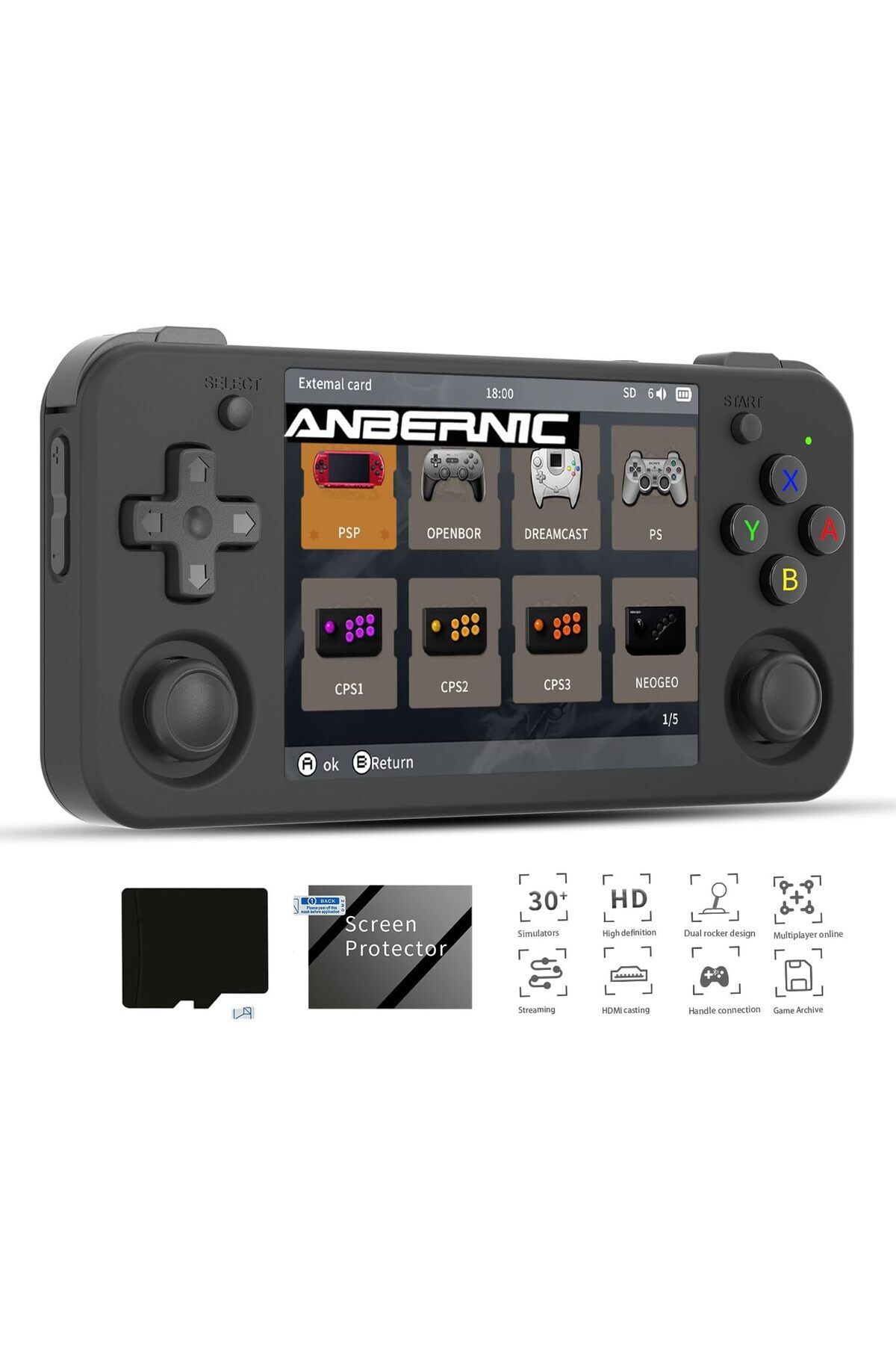 ANBERNIC-RG35XX H Retro Portable Game Console, WiFi, Bluetooth 4.2, 3.5" IPS Screen, 64G TF Card, 5515 Games 1