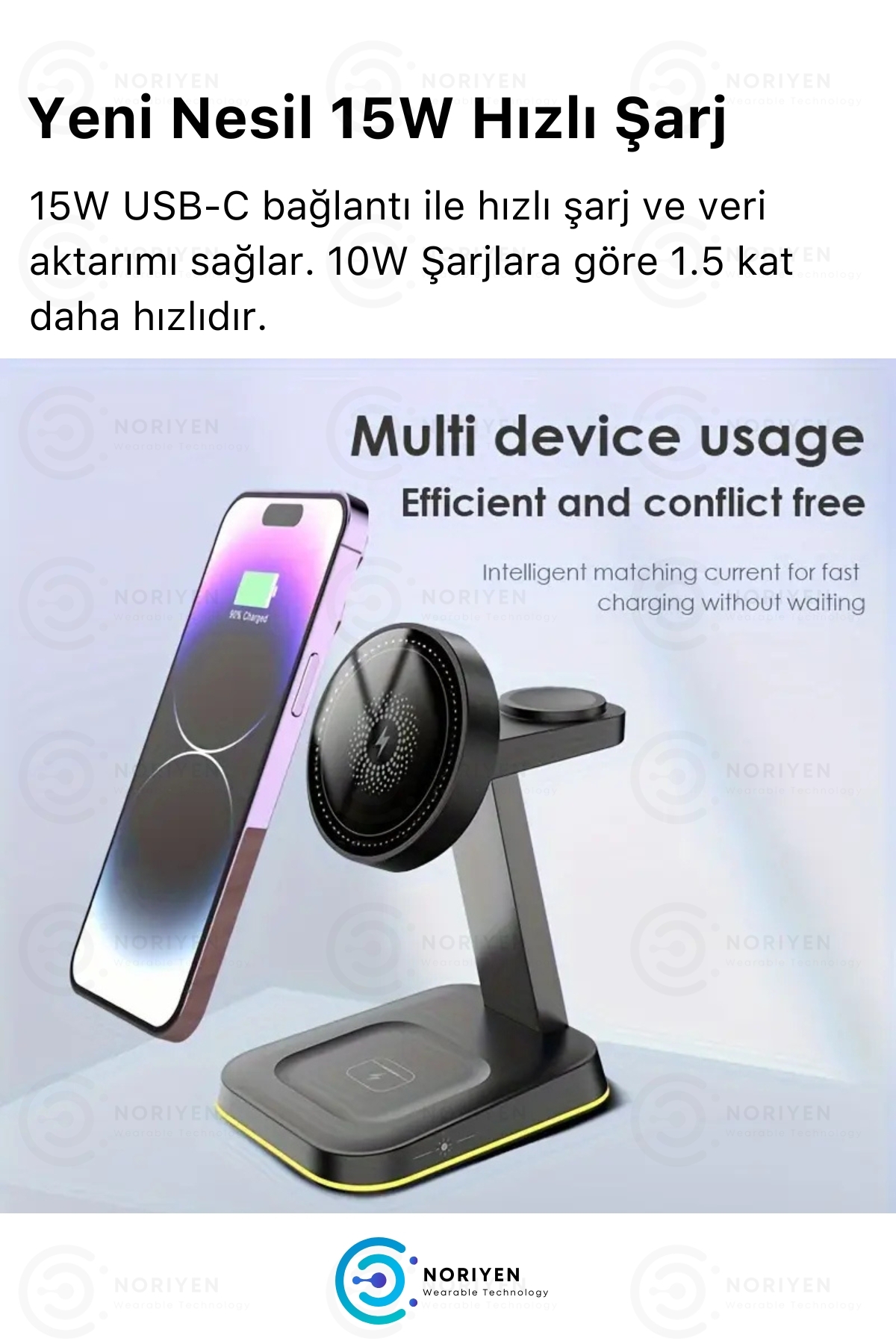 4in1 Çok Fonksiyonlu Manyetik Kablosuz Şarj İstasyonu iPhone iOS Android Uyumlu Wireless Şarj Standı