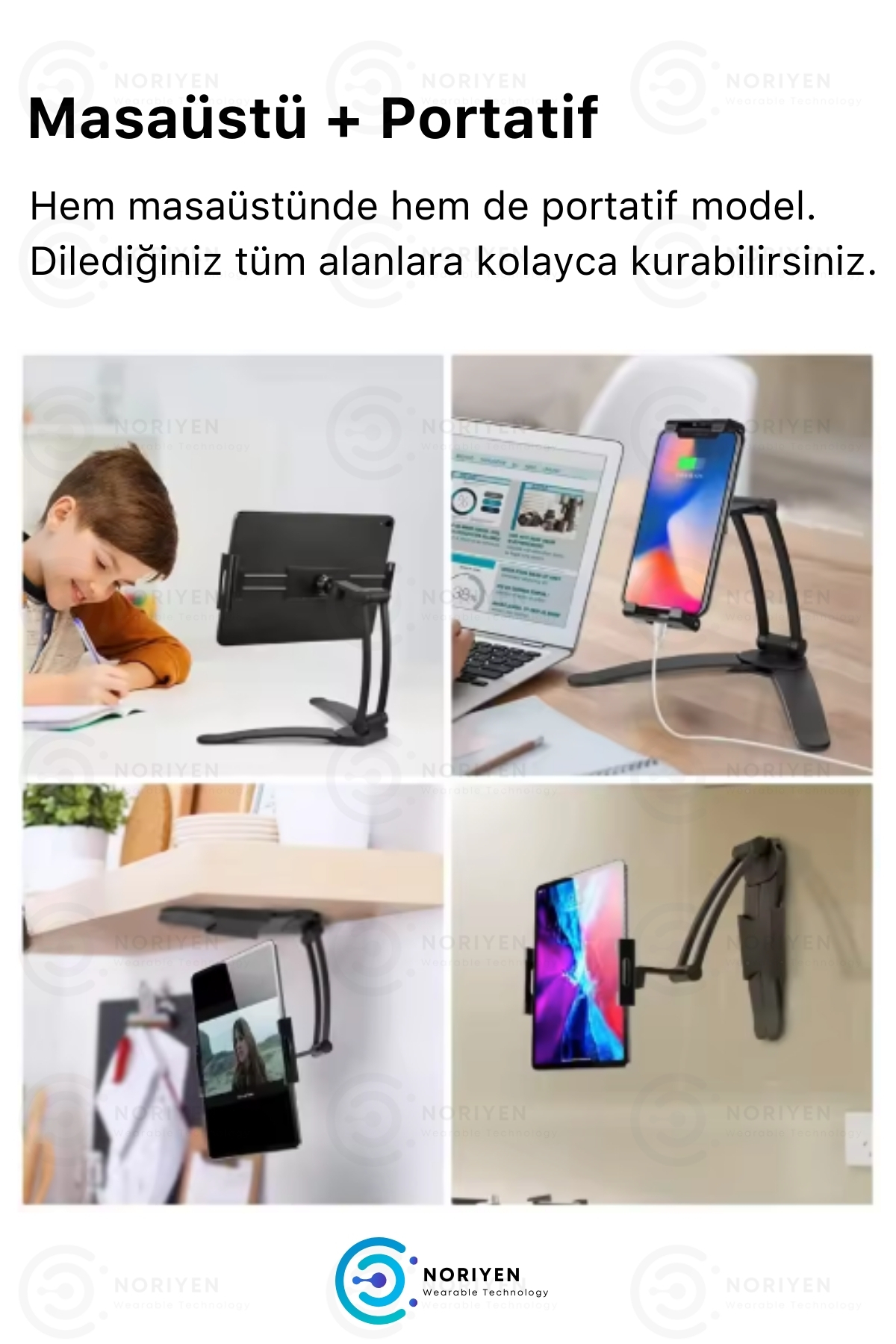 Çok Fonksiyonlu Portatif ve Masaüstü Tüm Telefon ve Tabletlere Uyumlu Metal Kasa Tutucu Stand Siyah