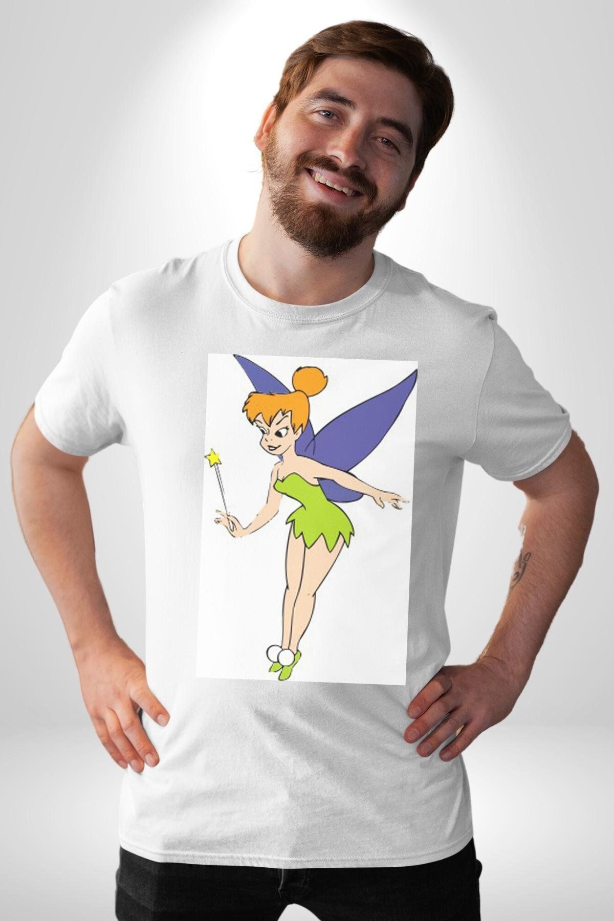 Navcoli-Tinker Ball Angel Peter Pan Cartoon Graphic Printed Cotton Combed Cotton Women Men White T-Shirt 2