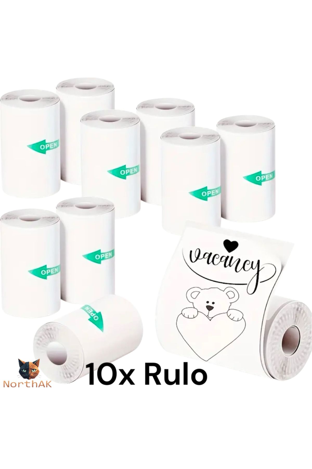 NorthAK 10 Adet Mini Yazıcı Rulosu Yapışkanlı Sticker - 10 Adet Yapıskanlı Termal Rulo