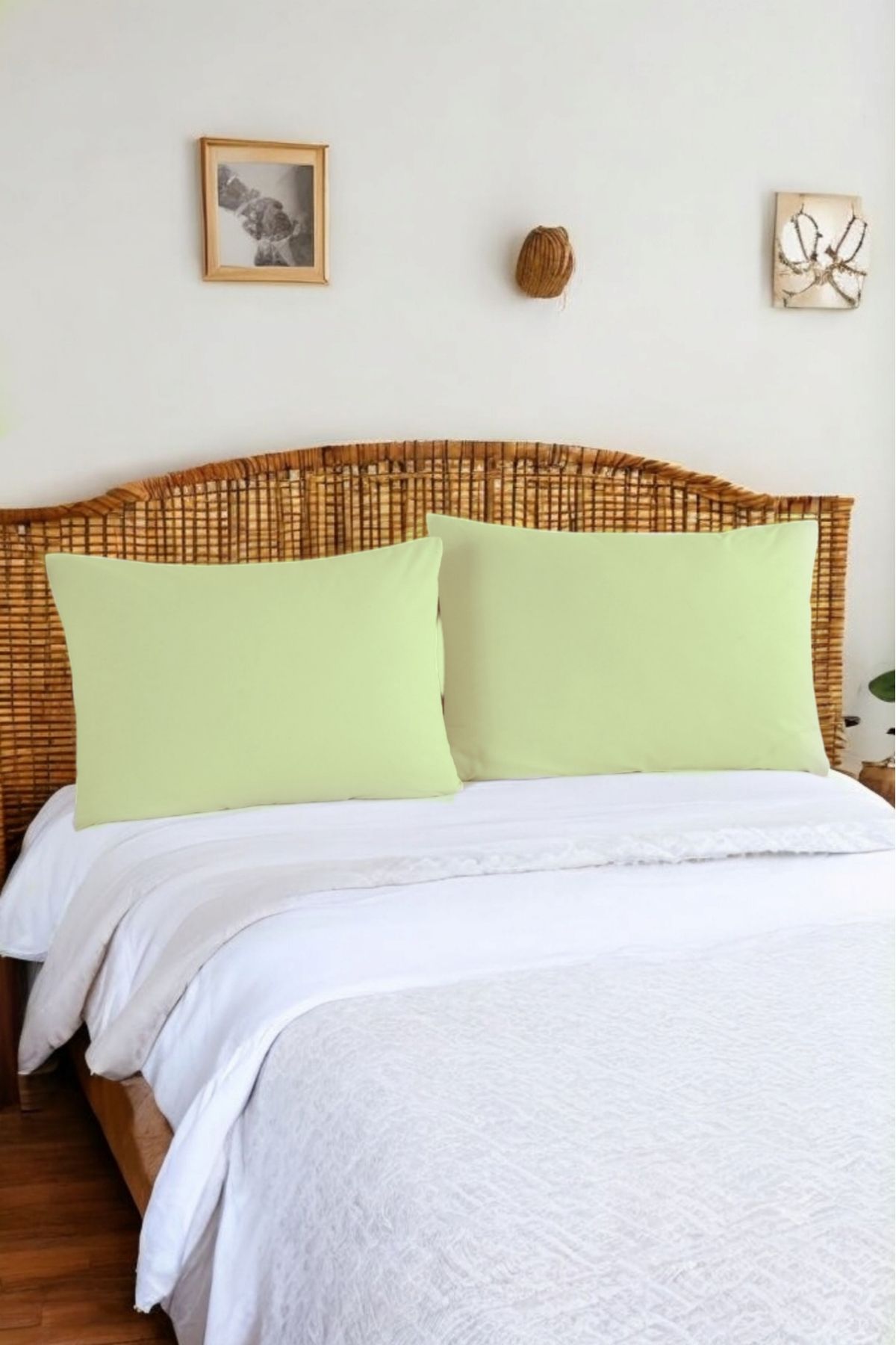 CollessiaHome-100% Cotton Poplin 1 Pair of 2 Pillowcases with Cover - Pistachio Green 1