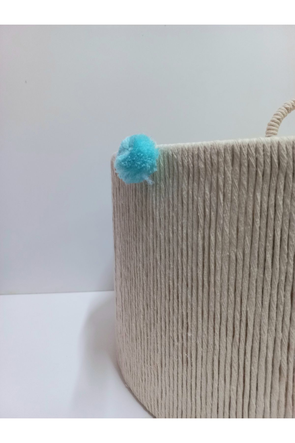 C&A&B KUZEY AVİZE-Ecru Macrame String Wrapped Pompom Design Pendant Lamp Chandelier for Baby Boy and Children's Room 3