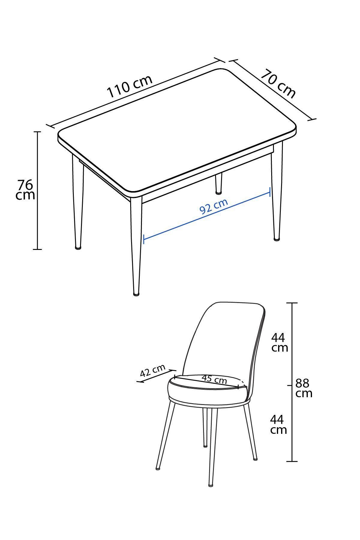 Raum Serisi Beyaz Mermer 70x110  Sunta Yemek Oda Takımı Metal Ayak 2 Adet Lacivert Sandalye-3