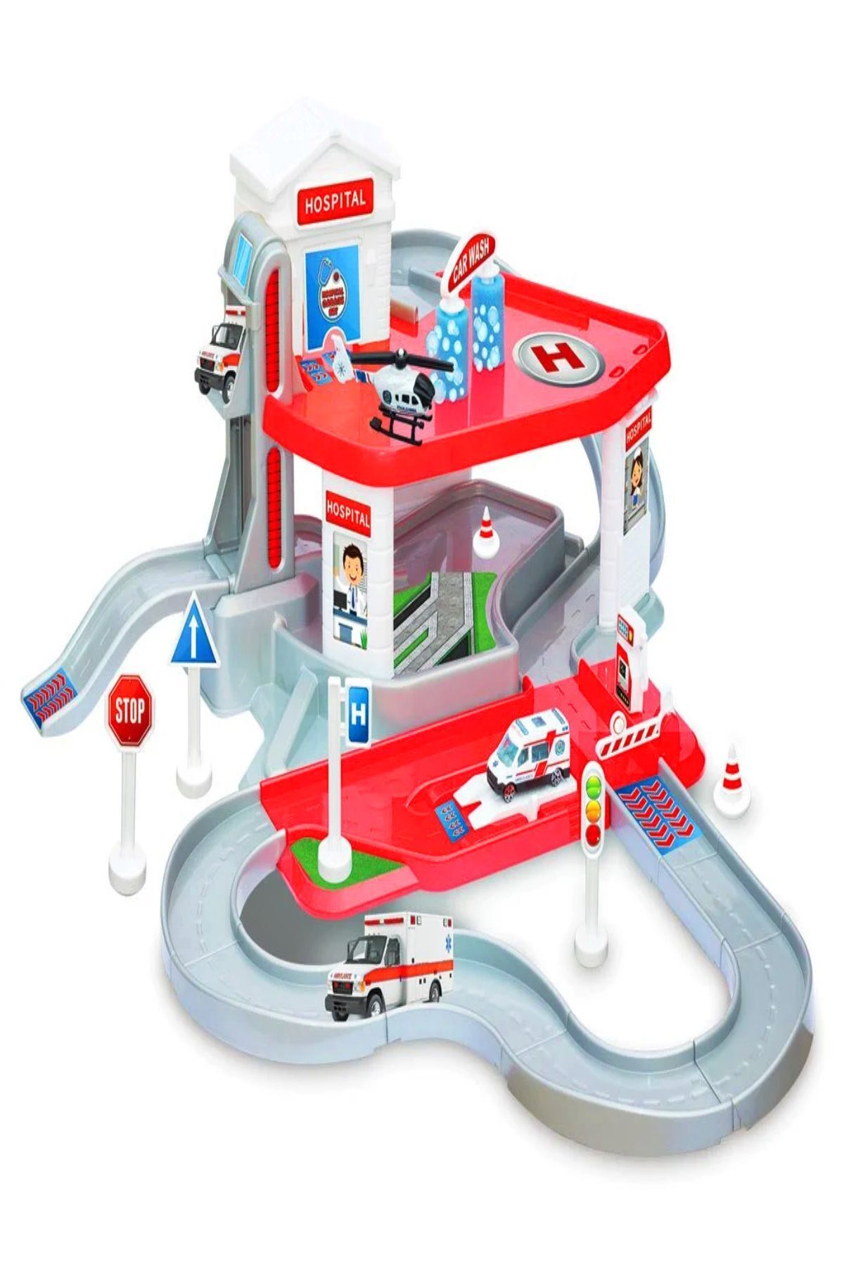 a v d a Hastane Mega 2 Katlı Oyuncak Garaj Seti Pisti - Otopark - Istasyon Araba Oyun Seti fotoğrafı 3 (önizleme)