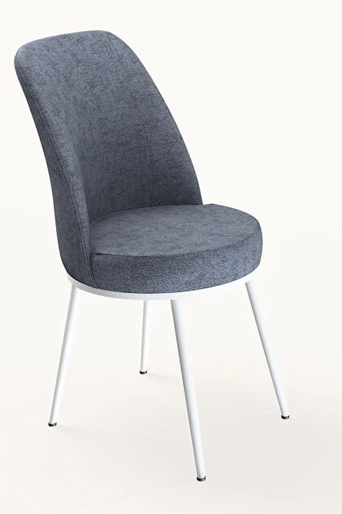 Raum Serisi Beyaz Mermer70x110 Sabit Suntalam Yemek Odası Takımı Metal Ayak 2 Adet Füme Sandalye-2