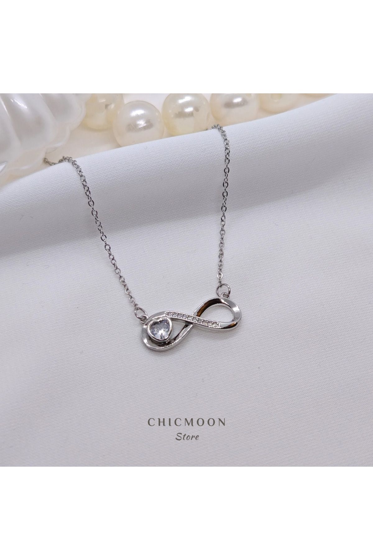 CHICMOON STORE Çelik Gümüş Rengi Taşlı Sonsuzluk Kolye