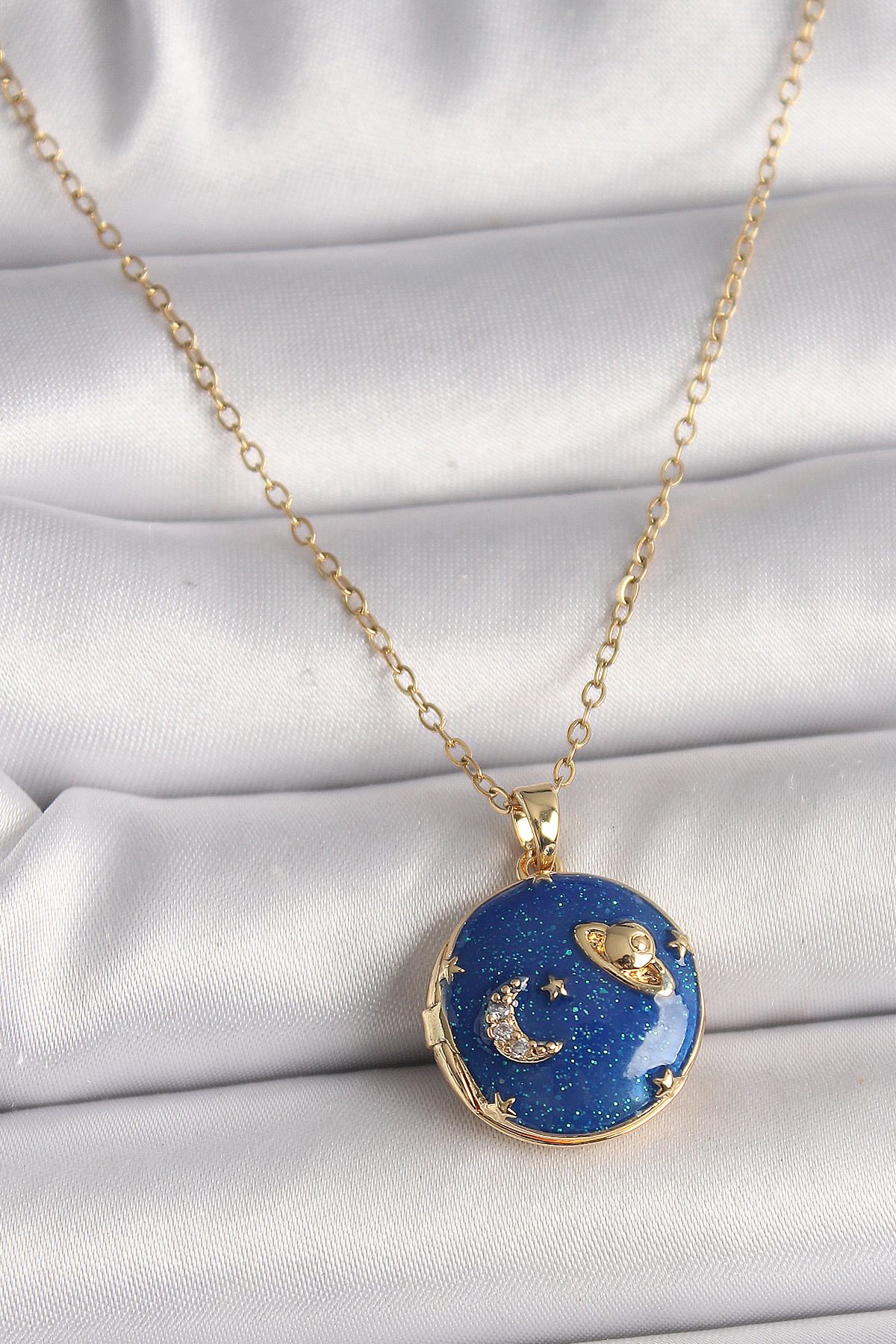 BirdoluSepet 316L Çelik Gold Renk Zincir Zirkon Taş Detaylı Açılır Galaksi Model Kadın Kolye