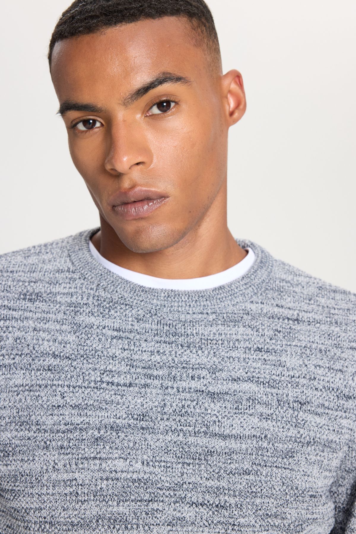 ALTINYILDIZ CLASSICS-Men's Navy Blue/Grey - Crew Neck Patterned Standard Fit Knitwear Sweater 4
