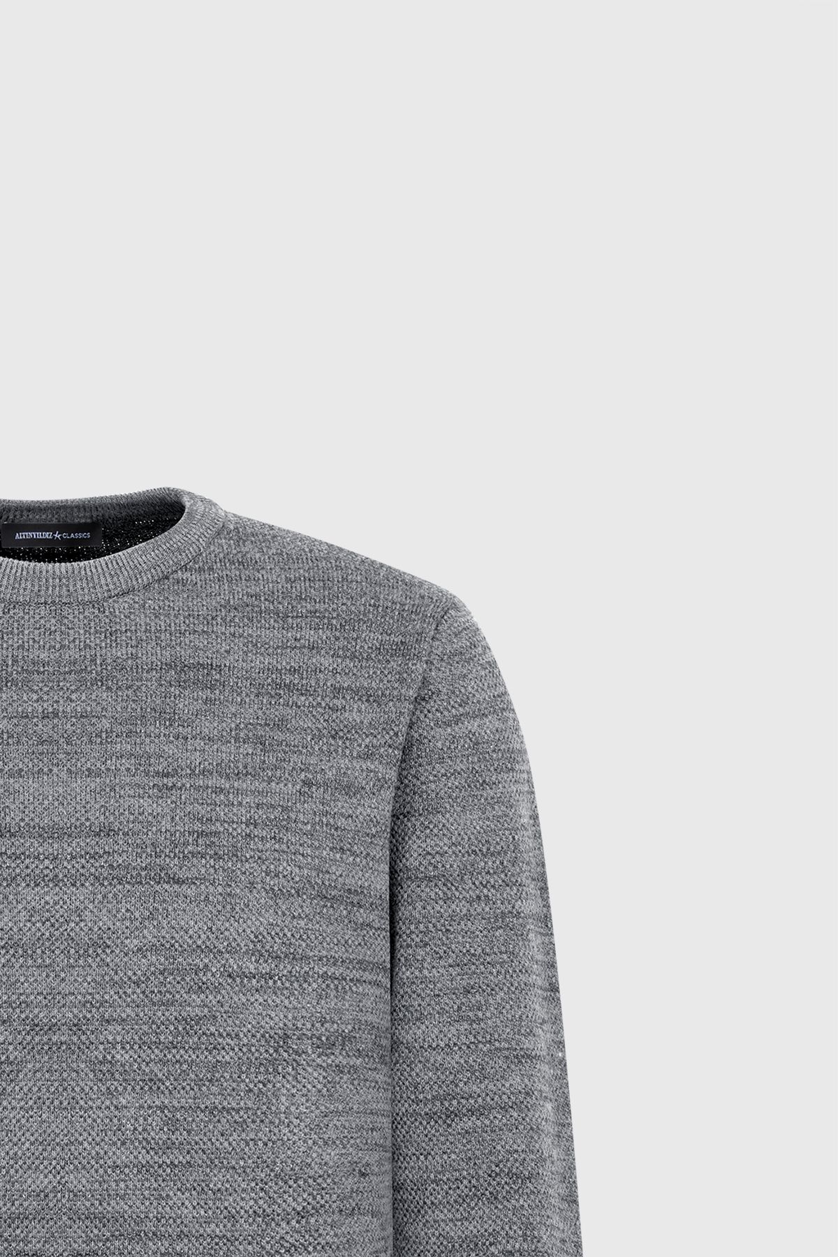 ALTINYILDIZ CLASSICS-Men's Navy Blue/Grey - Crew Neck Patterned Standard Fit Knitwear Sweater 7