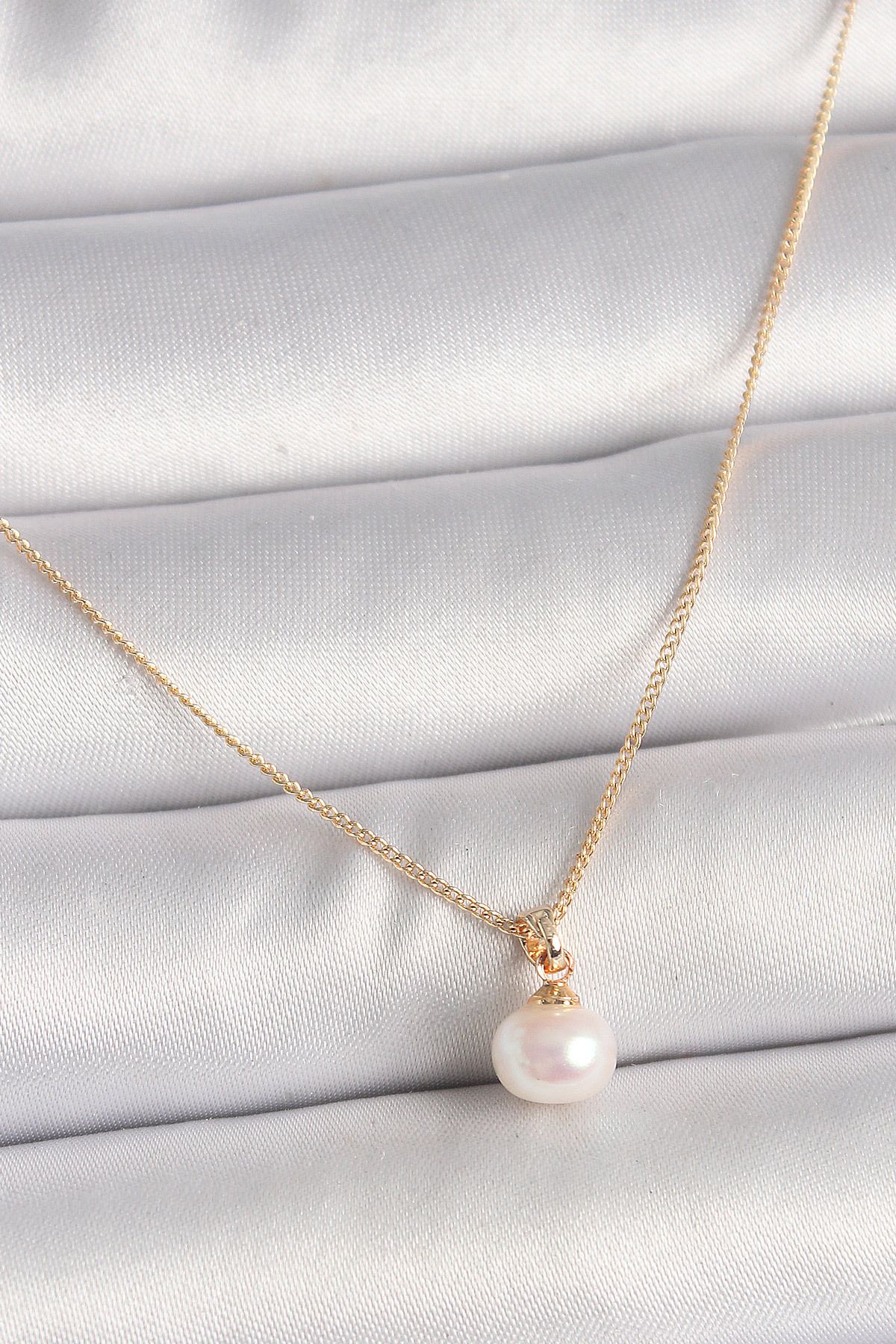 KfksStore Pirinç Gold Renk İnci Model Kadın Kolye