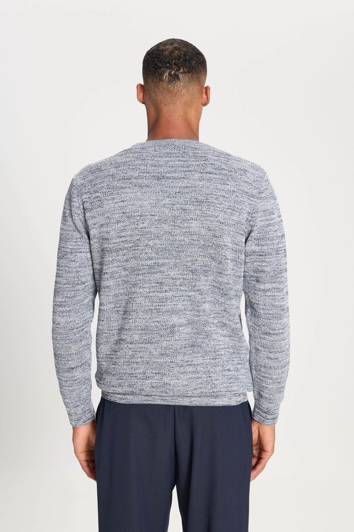 ALTINYILDIZ CLASSICS-Men's Navy Blue/Grey - Crew Neck Patterned Standard Fit Knitwear Sweater 5