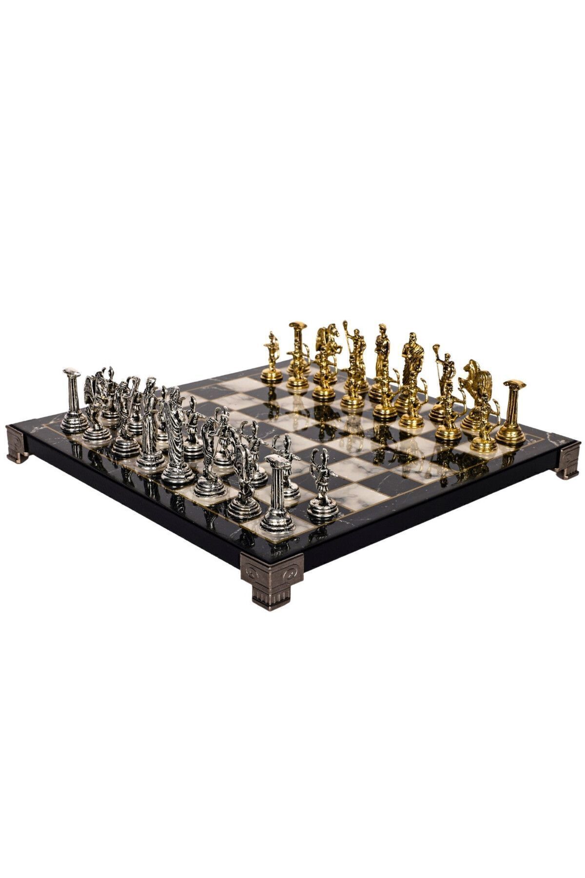 Cooper Chess-مجموعة شطرنج معدنية| رقعة شطرنج منقوشة بالرخام مقاس 25 سم| آرتشر روماني مع شخصية الله الأسطورية 8
