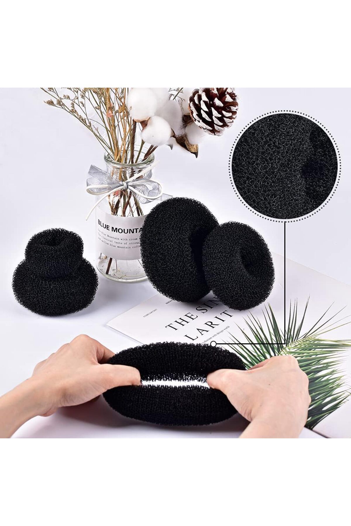 Transformacion-Black Hair Bun Sponge 2 Pcs 12 cm Diameter 5 cm Thickness 721338 4