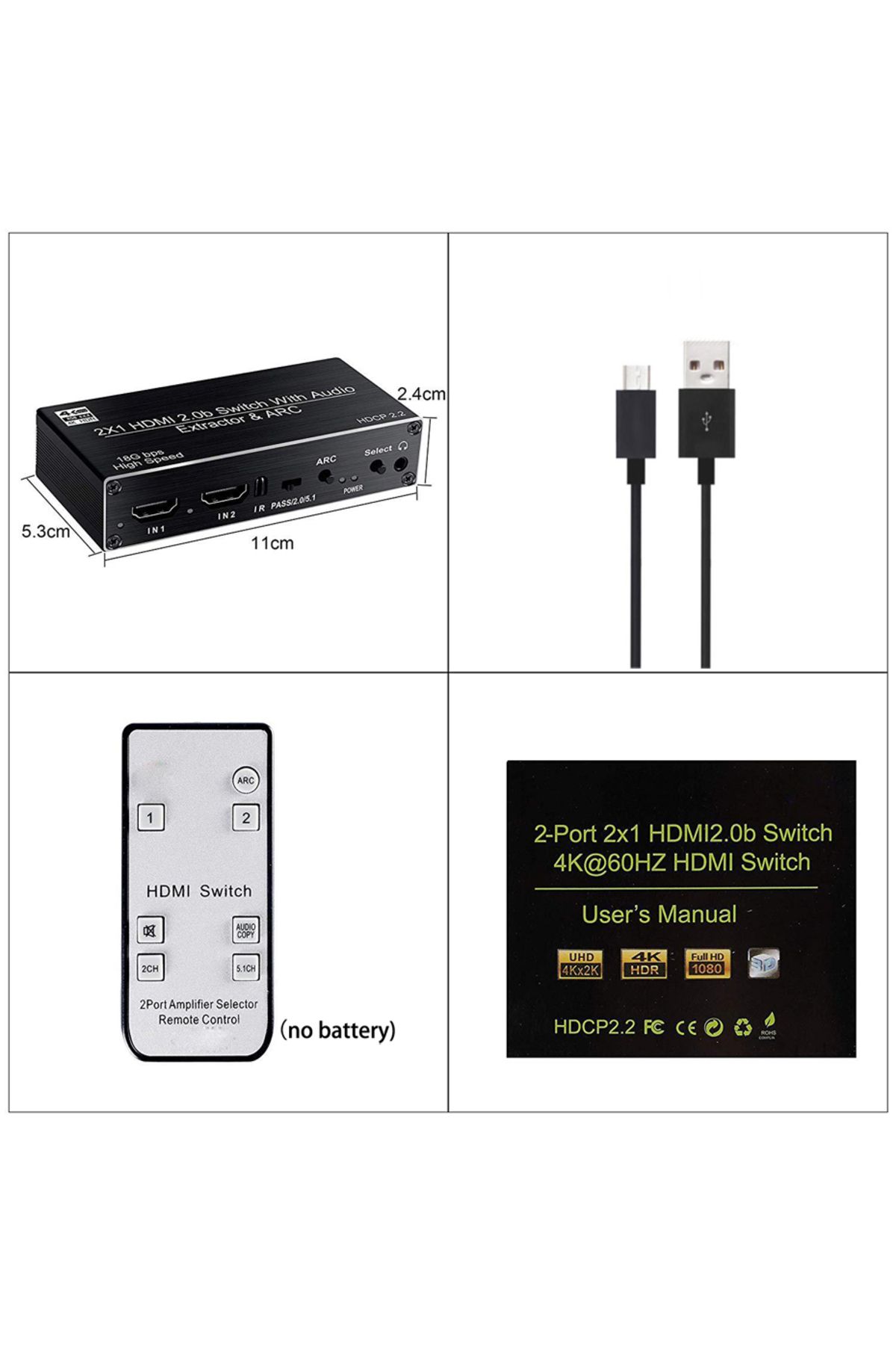 Choice-2 × 1 مع مخرج صوت، مفتاح HDMI مع مستخرج صوت، مقسم صوت HDMI 4K 60 هرتز، 2 في 1 مخرج HDMI إلى C 6
