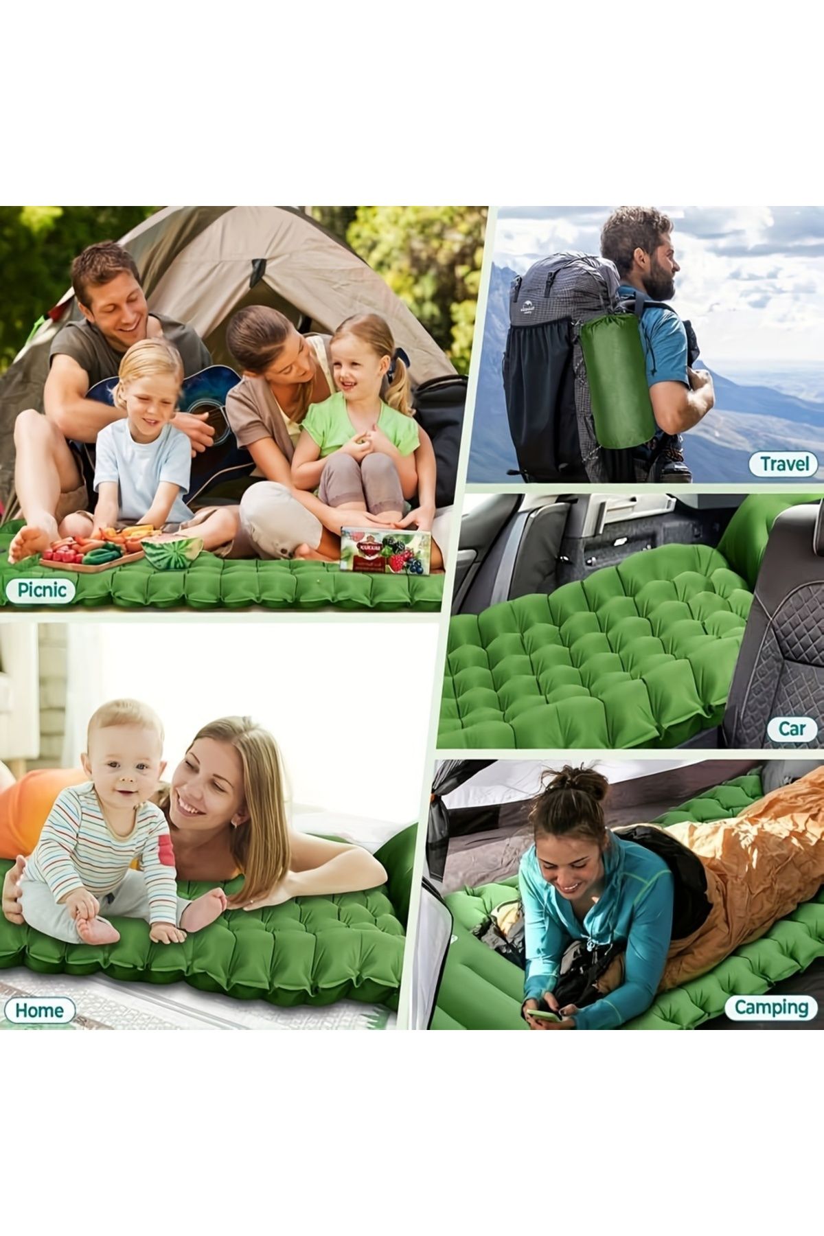 Choice-One Seat Blue Green Outdoor Camping Super Thick 4-inch Inflatable Sleeping Mat With Built-in Pillow 1