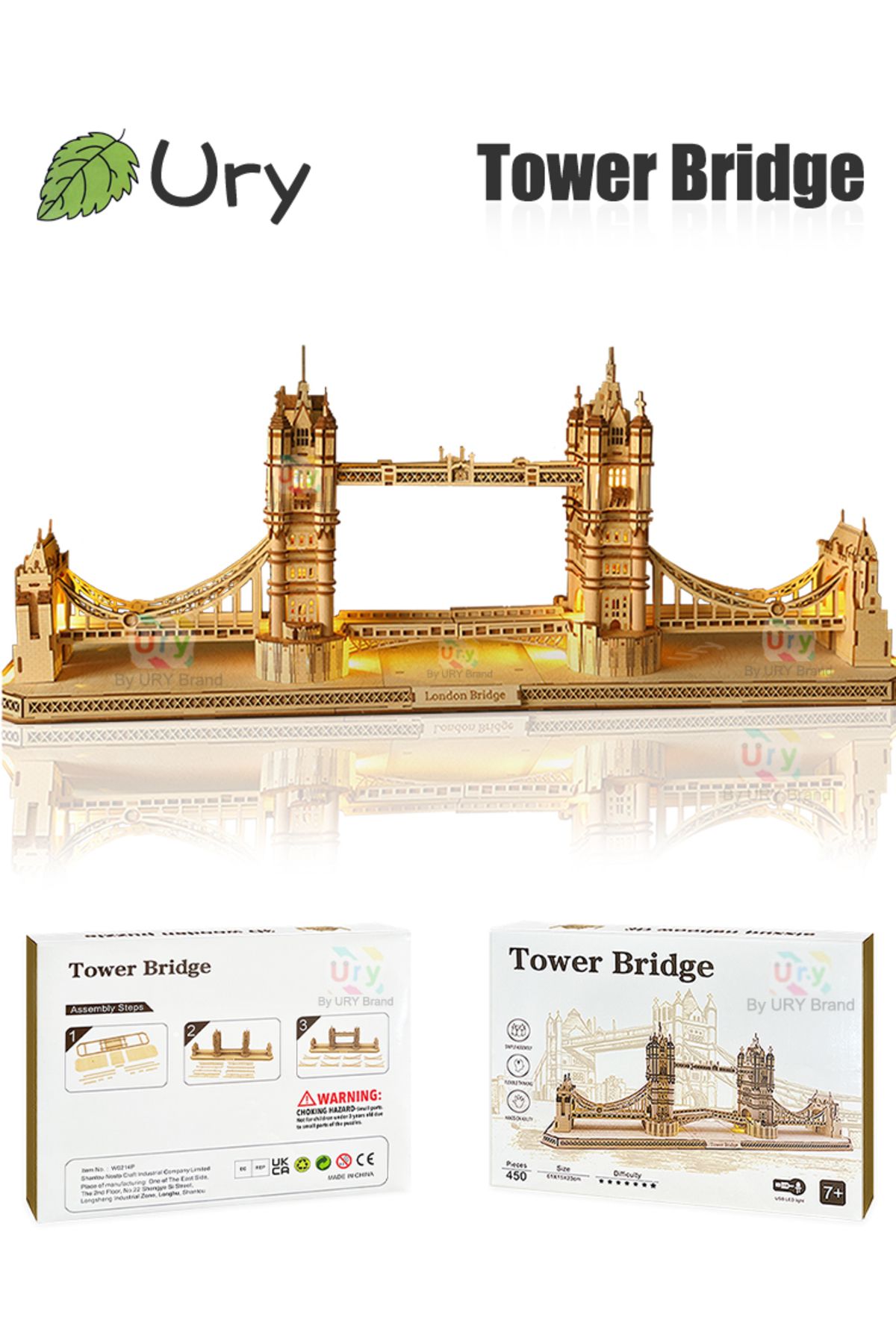 Choice-W0214p With Box Ury 3d Wooden Puzzle England London Tower Bridge With Light Led Retro Assembly Souve 8