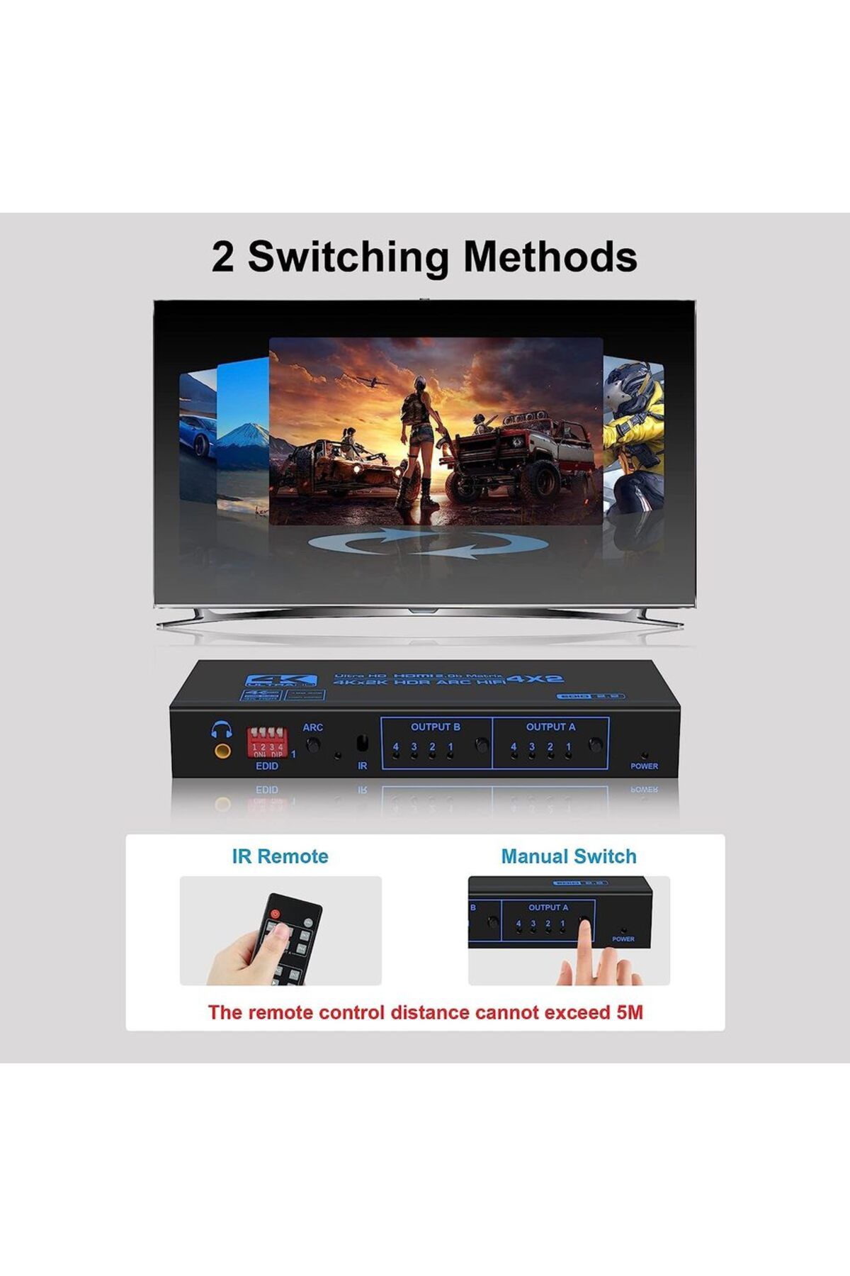 lieve-مع قابس الولايات المتحدة 4K 60Hz HDMI Matrix 4x2 مع مخرج صوت ستيريو بصري و 3.5 مم محول مصفوفة HDMI سبلي 5