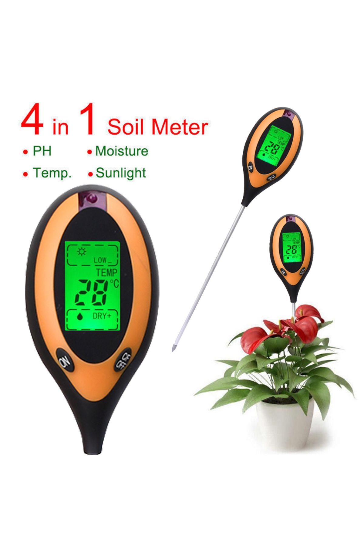 Voktta-Soil Ph Meter X1 Digital 4 In 1 Soil Ph Meter Moisture Monitor Temperature Sunlight Tester For Garde 7
