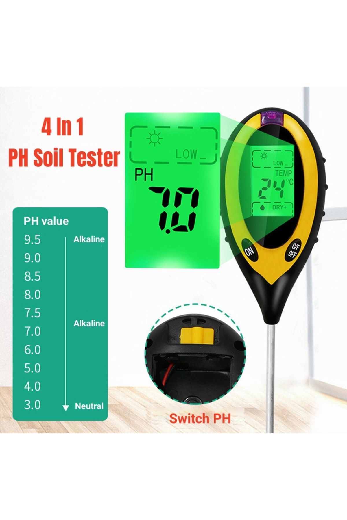 Voktta-Soil Ph Meter X1 Digital 4 In 1 Soil Ph Meter Moisture Monitor Temperature Sunlight Tester For Garde 1