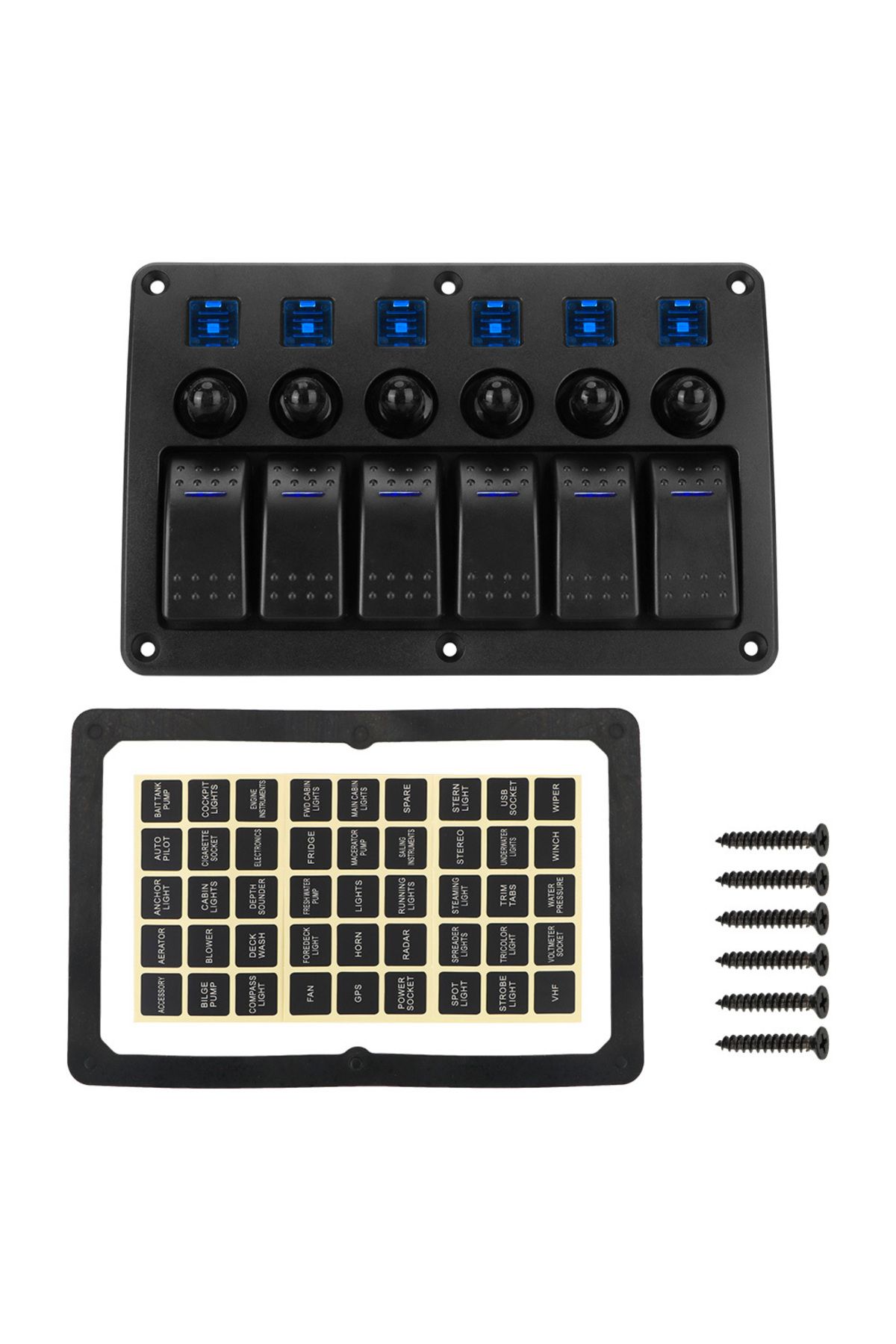 AINYSZIN-Blue 24v 12v 6 Gang Light Toggle Switch Panel Buttons Circuit Control With Fuse Led Indicator Car Ac 1