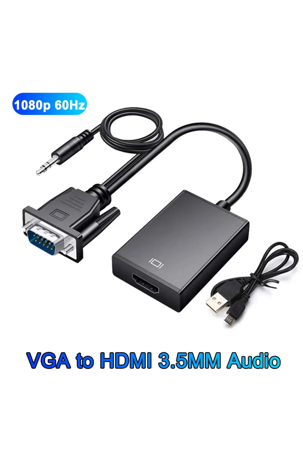 Choice-محول Vga إلى HDMI أسود عالي الدقة 1080 بكسل مع كابل صوت وفيديو مقاس 3.5 مم ومدخل Vga ومخرج HDMI 1