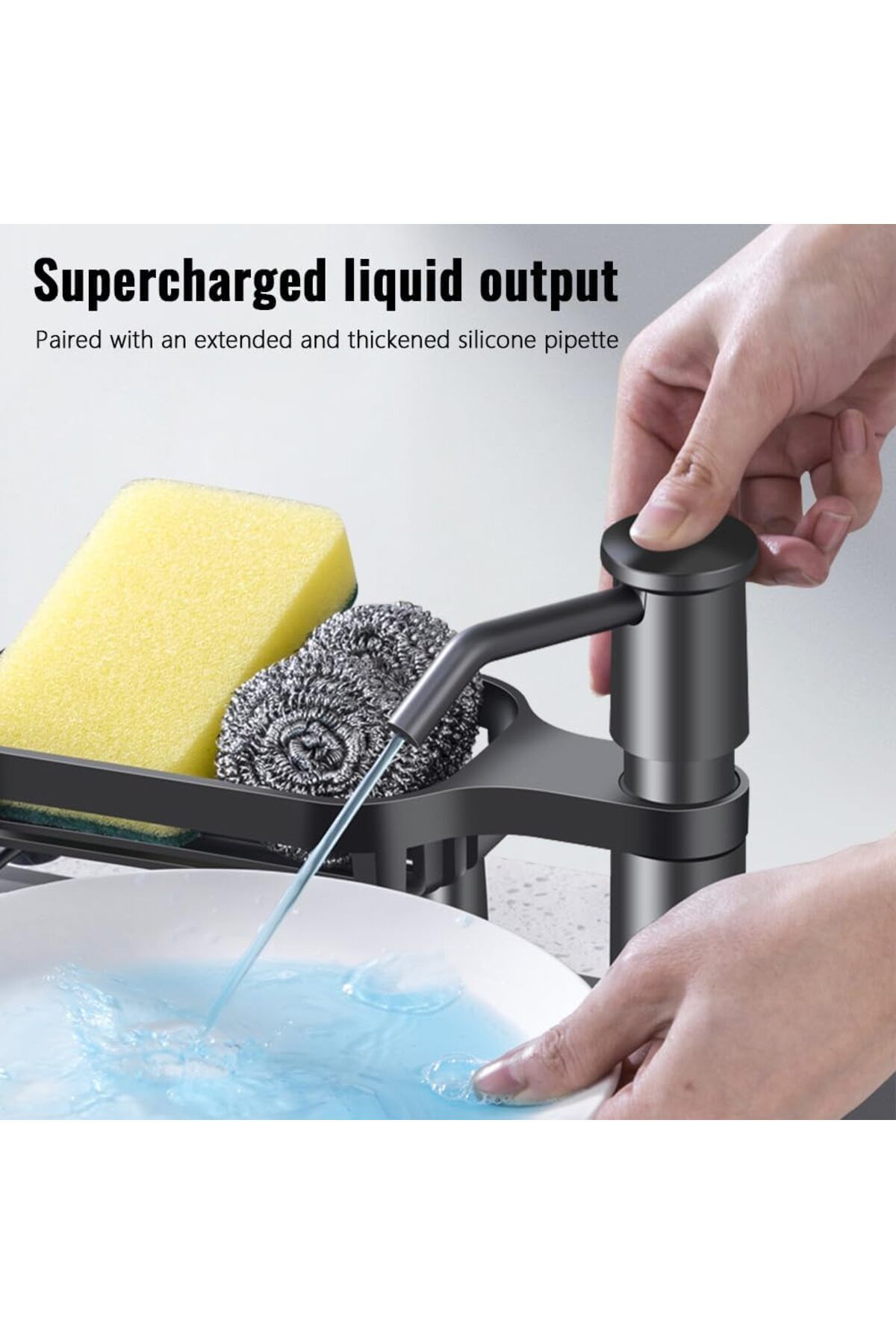 NIUXIANG-Black Dish Soap Dispenser For Kitchen Sink Dispenser Countertop Soap Dispenser Pump With Storage Rac 6
