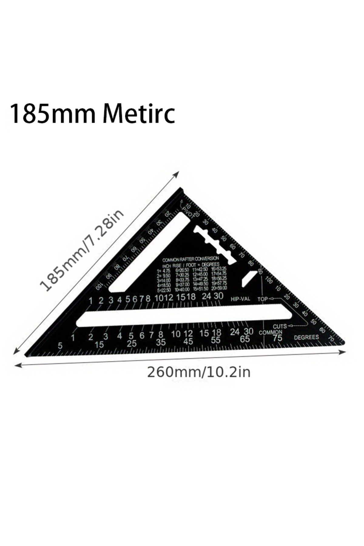 RNABAU-7inch 12/7 Inch Rafter Square Carpenter Measuring Layout Tool Alloy Metal Triangle Ruler Protractor 1