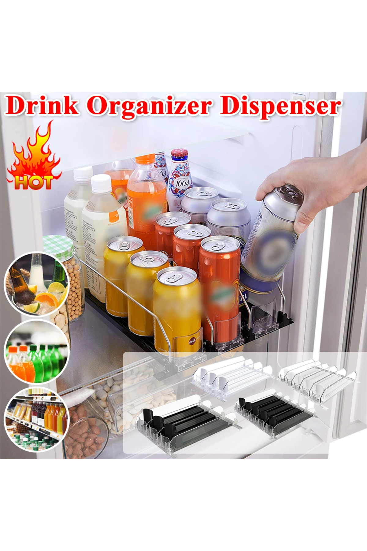 VAKIND-Drink Organizer Dispenser Spring Push Can Shelf Pusher Adjustable Width Soda Can Bottle Pusher E-... 2