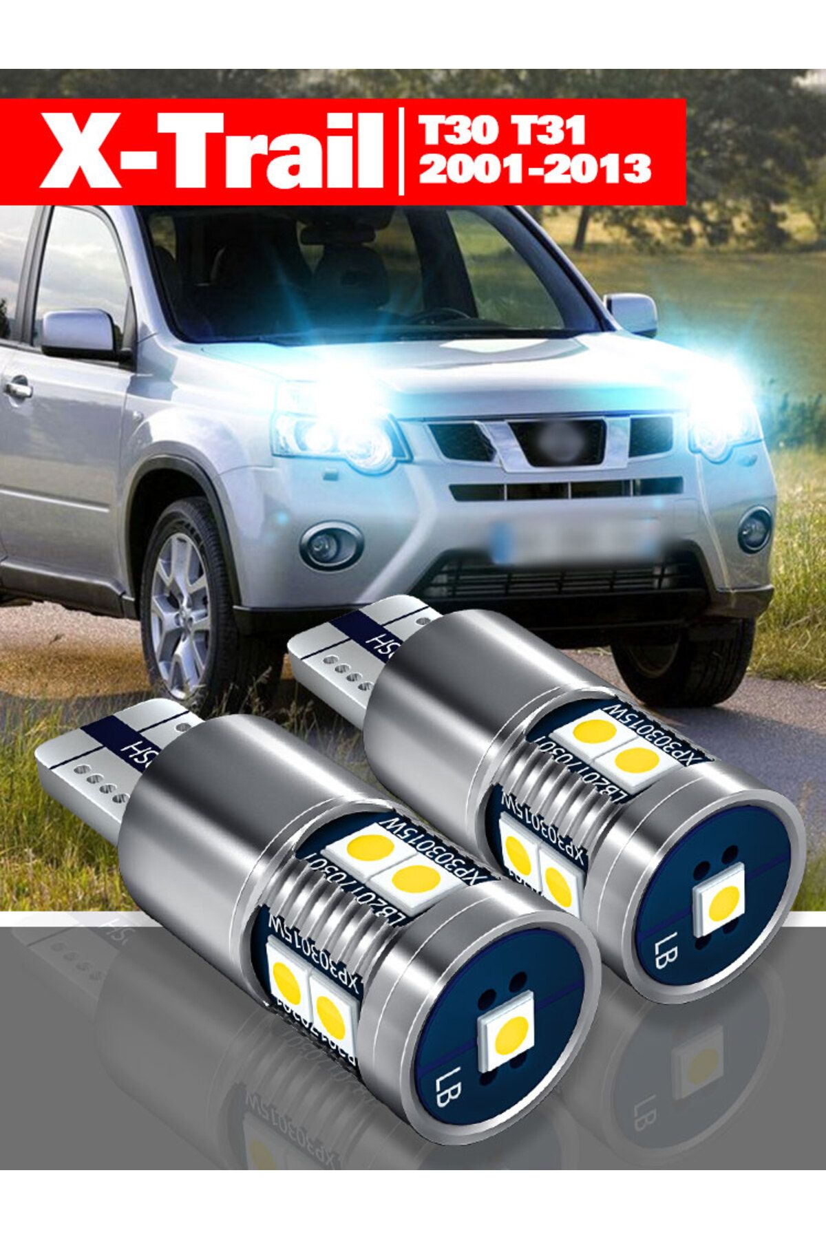 Choice-إكسسوارات X-trail T30 T31 باللون الأبيض لسيارة نيسان X-trail X Trail Xtrail T30 T31 2001-2013 قطعتان من مصابيح LED Parki 7