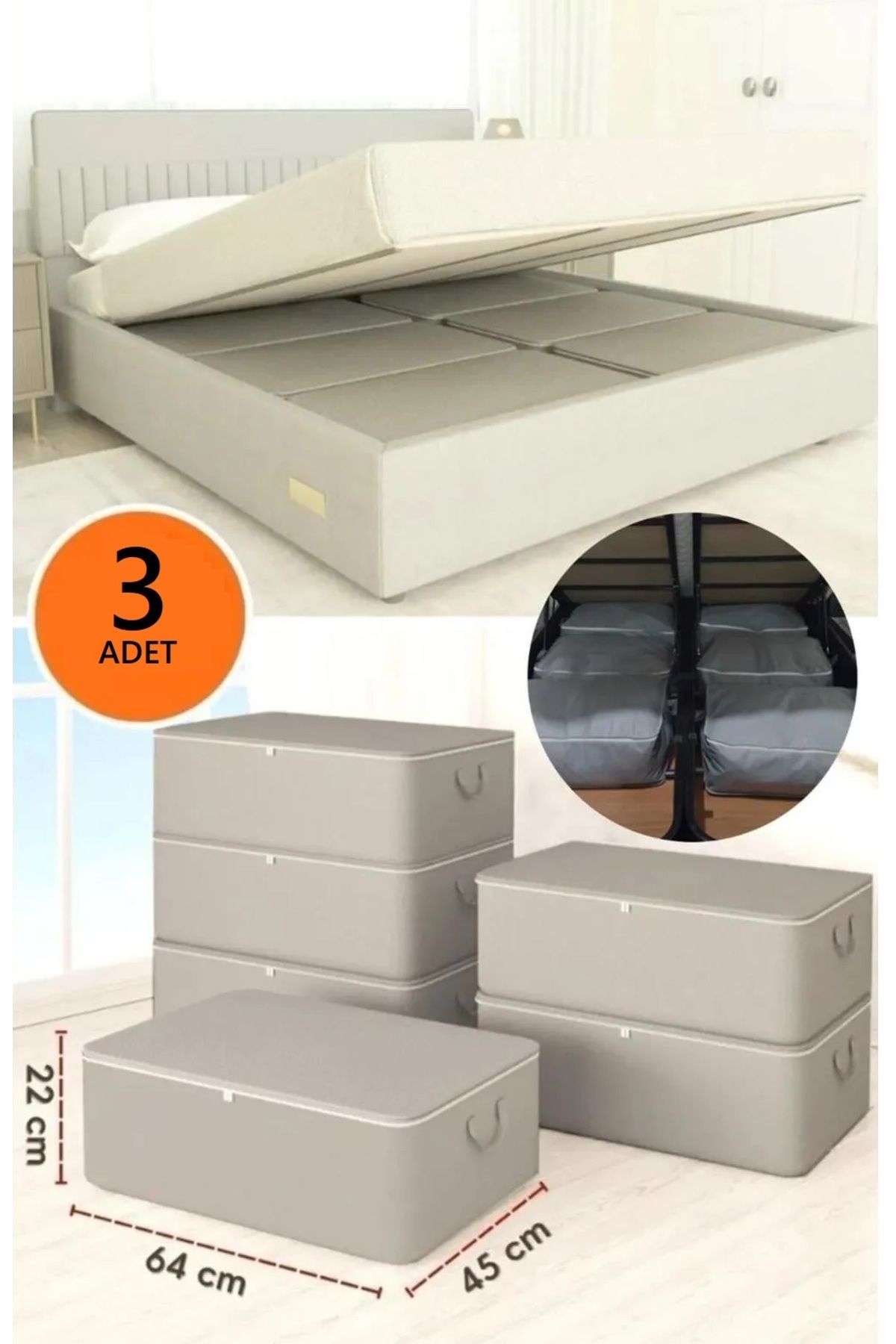 Bayev-3 Pieces Large Size Anthracite Underpads 64 X 45 X 22 cm 1