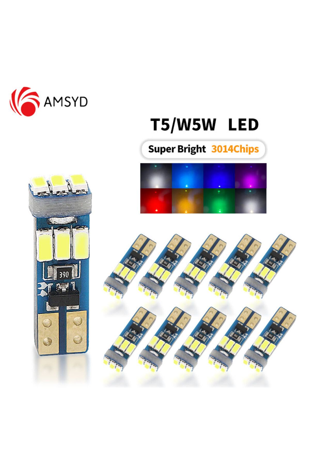 AMSYD-10Pcs New T5 W3W W1.2W 70 73 74 Super Bright LED Bulbs Car Warning Indicator Instrument Cluster L... 8