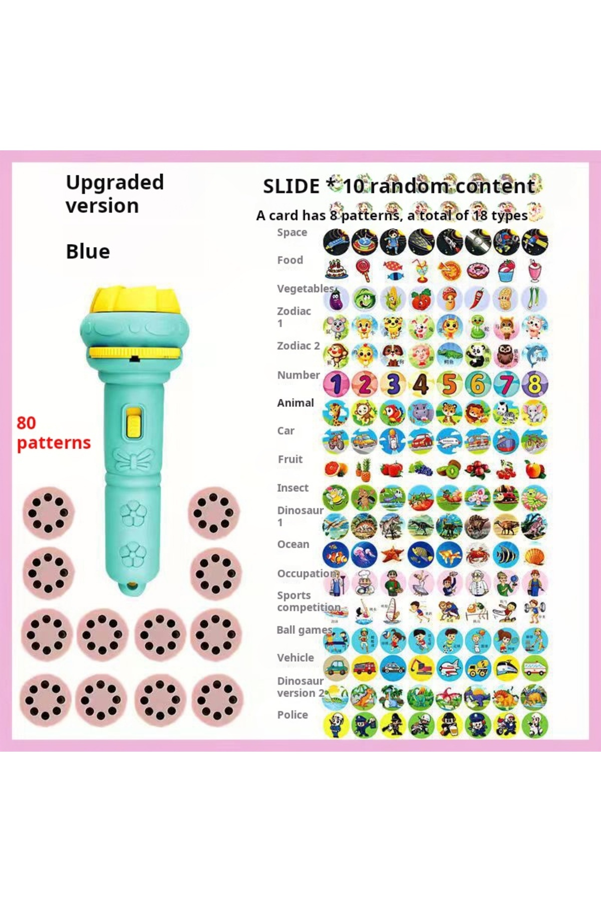 Choice-80 Patterns 1PC 80 Patterns Illuminated Projection Led Flashlight Baby Puzzle Teaching Cognition Ear 1