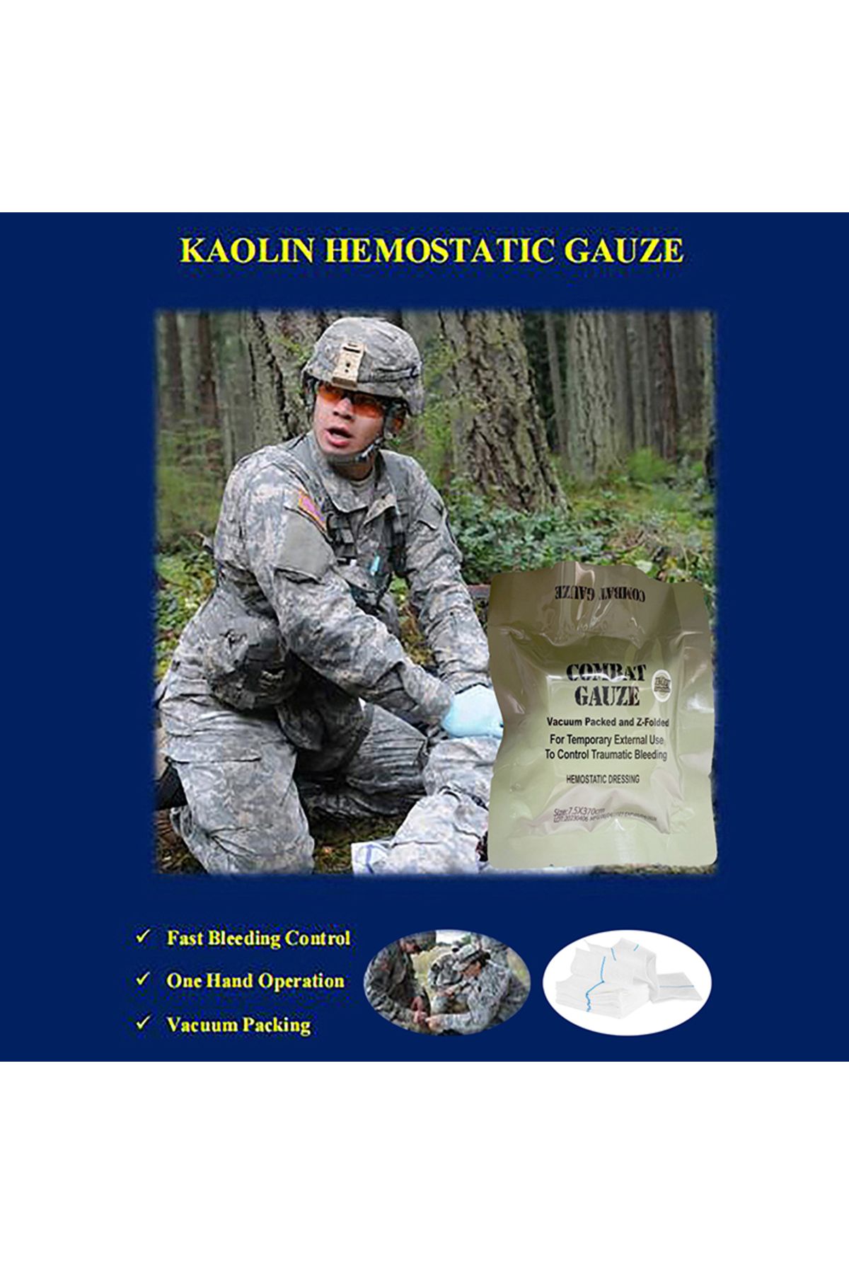 Choice-Onesize Hemostatic Kaolin Gauze Combat Emergency Trauma Z-fold Soluble For Ifak Tactical Military Fi 4