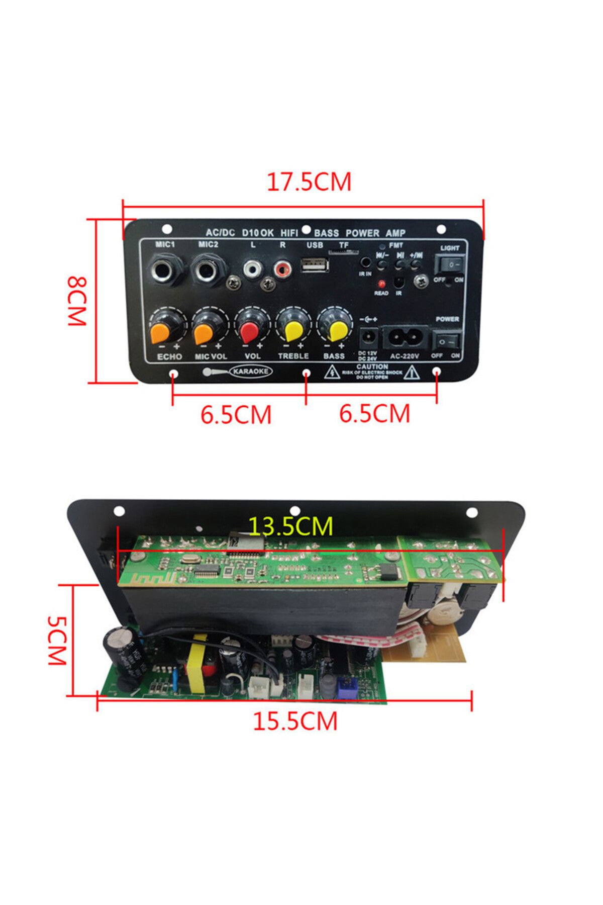 WAPUNO-D10-II 12V 24V Car Bluetooth Amplifier Board AUX TF Card USB 30-120W for 4 Ohm 40W Speaker 220V E... 6