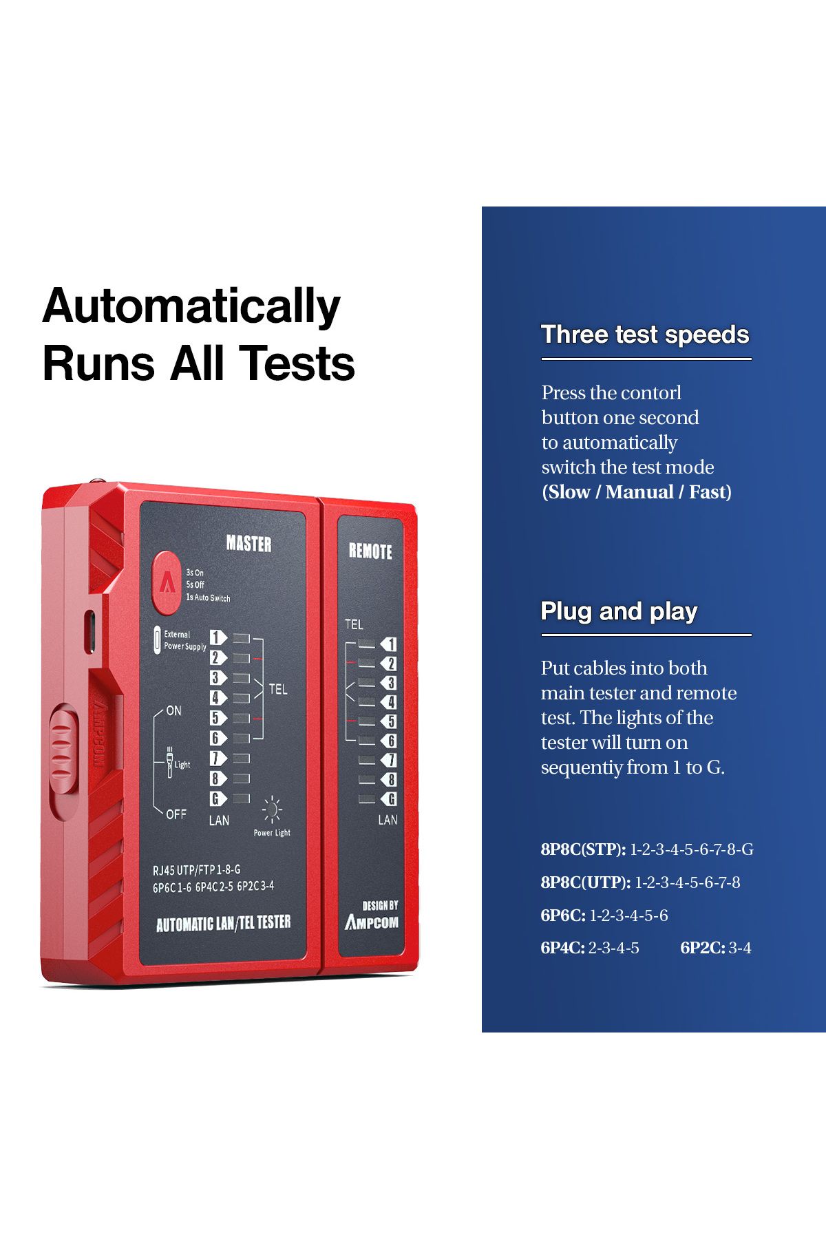 Choice-AMPCOM Network Cable Tester LAN Wire Tester Tool Networking Tool Ethernet Cable Repair For RJ45 R... 3