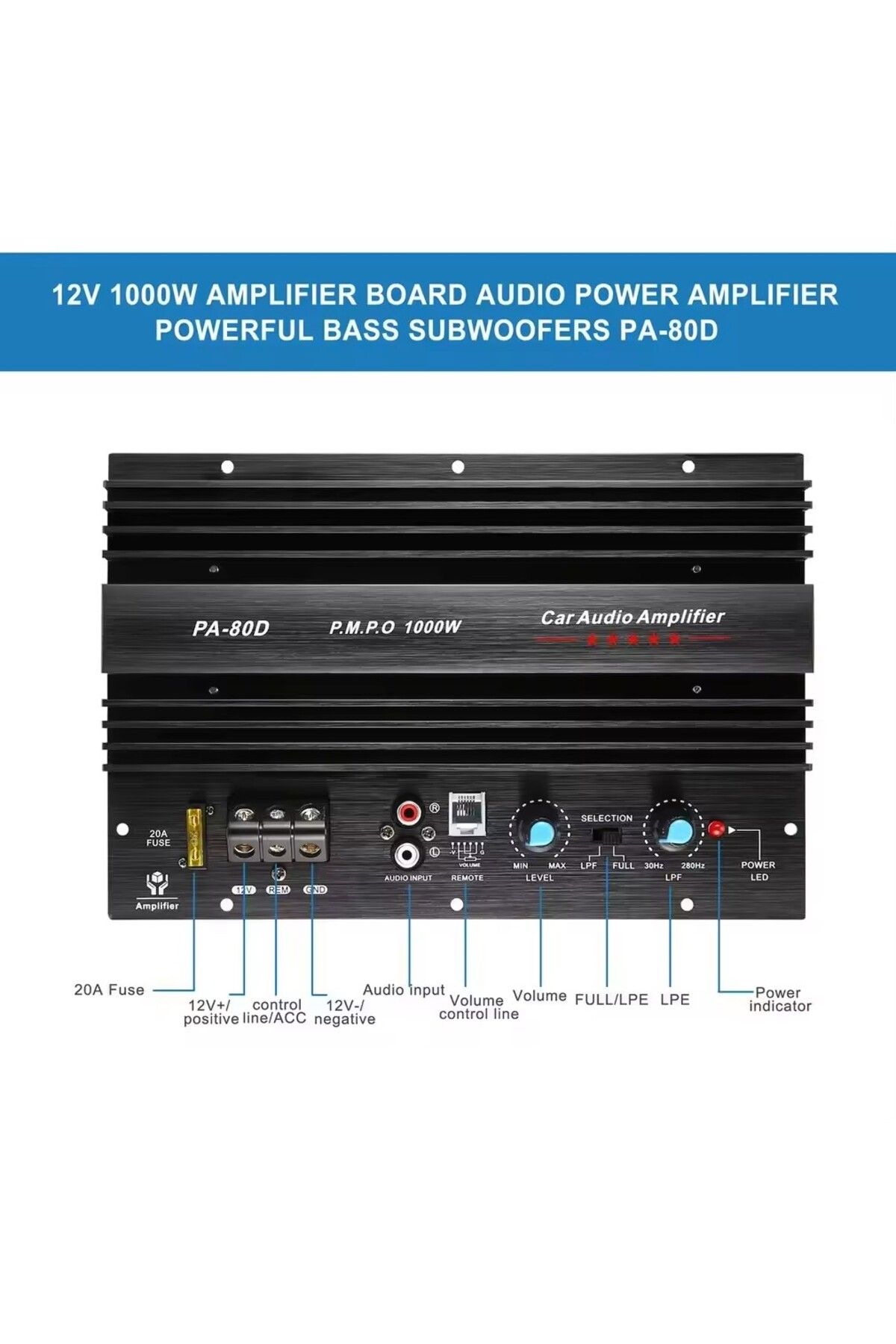 WAPUNO-12V Universal 1000W Amplifier Board PA-80D Mono Car Audio Power Amplifiers Powerful Bass Subwoofe... 4