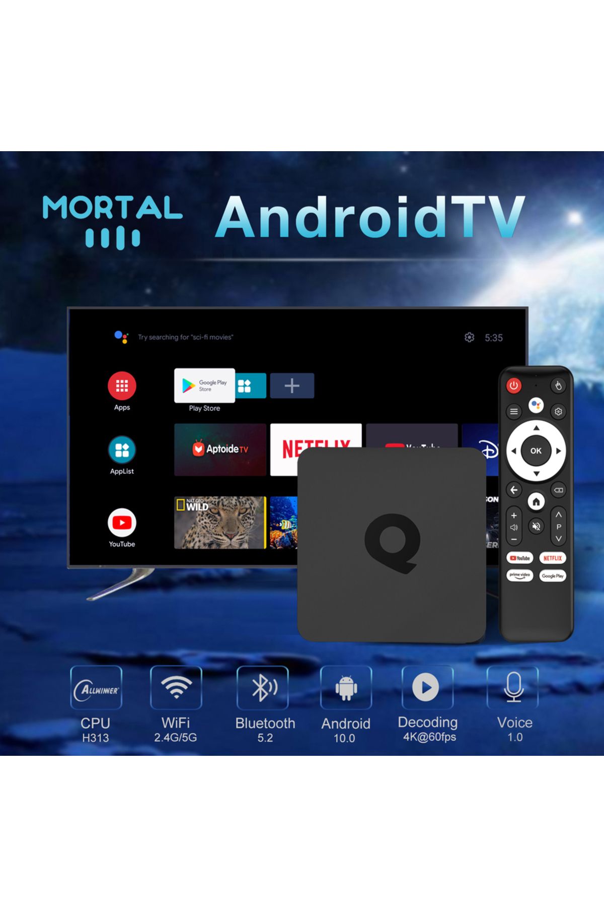 Choice-Android Smart TV Box AllwinnerH313 Global Version Mortal Q1 S 4K Google Voice Assistant H.265 Ipt... 3