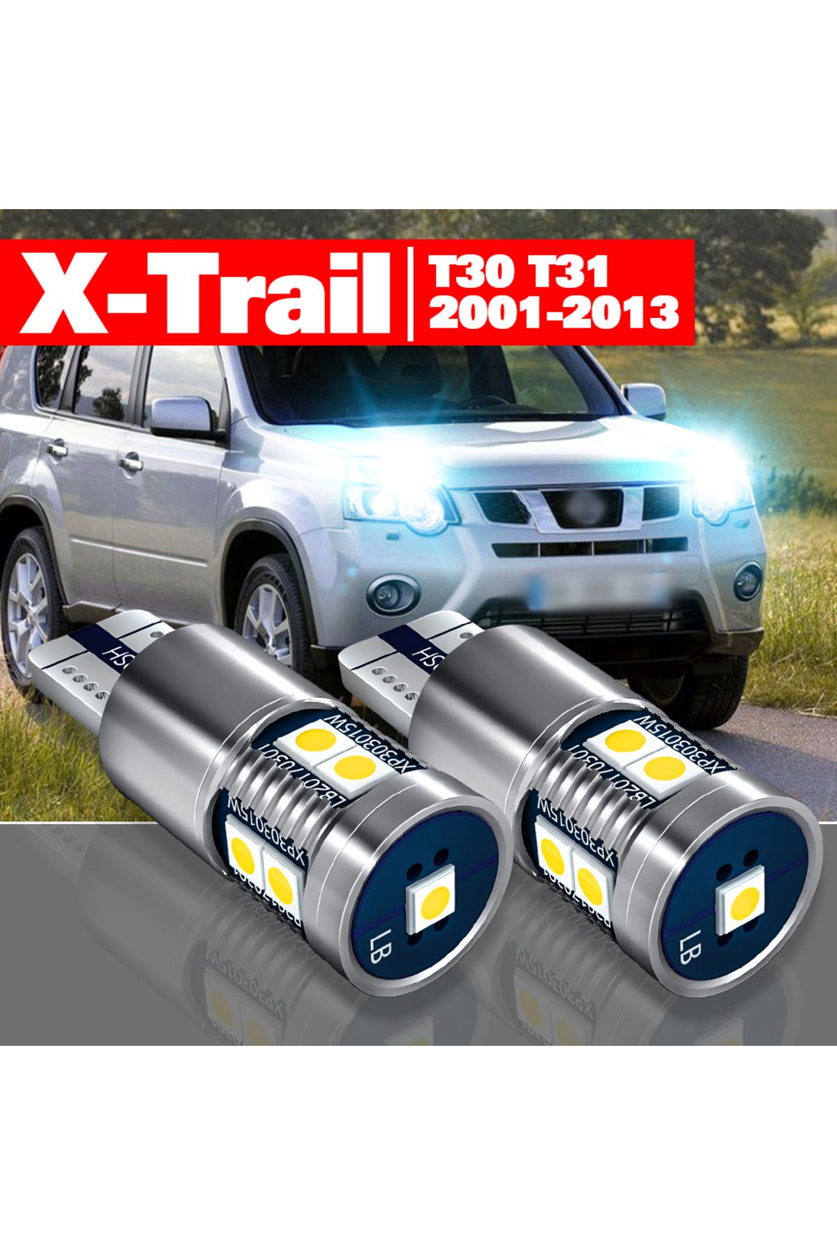 Choice-إكسسوارات X-trail T30 T31 باللون الأبيض لسيارة نيسان X-trail X Trail Xtrail T30 T31 2001-2013 قطعتان من مصابيح LED Parki 1