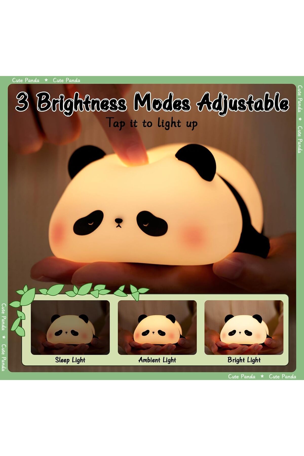 AWH-Children's Panda Night Light, Dimmable Touch Lamp with Timer, 3 Modes, USB, Cute Design 2