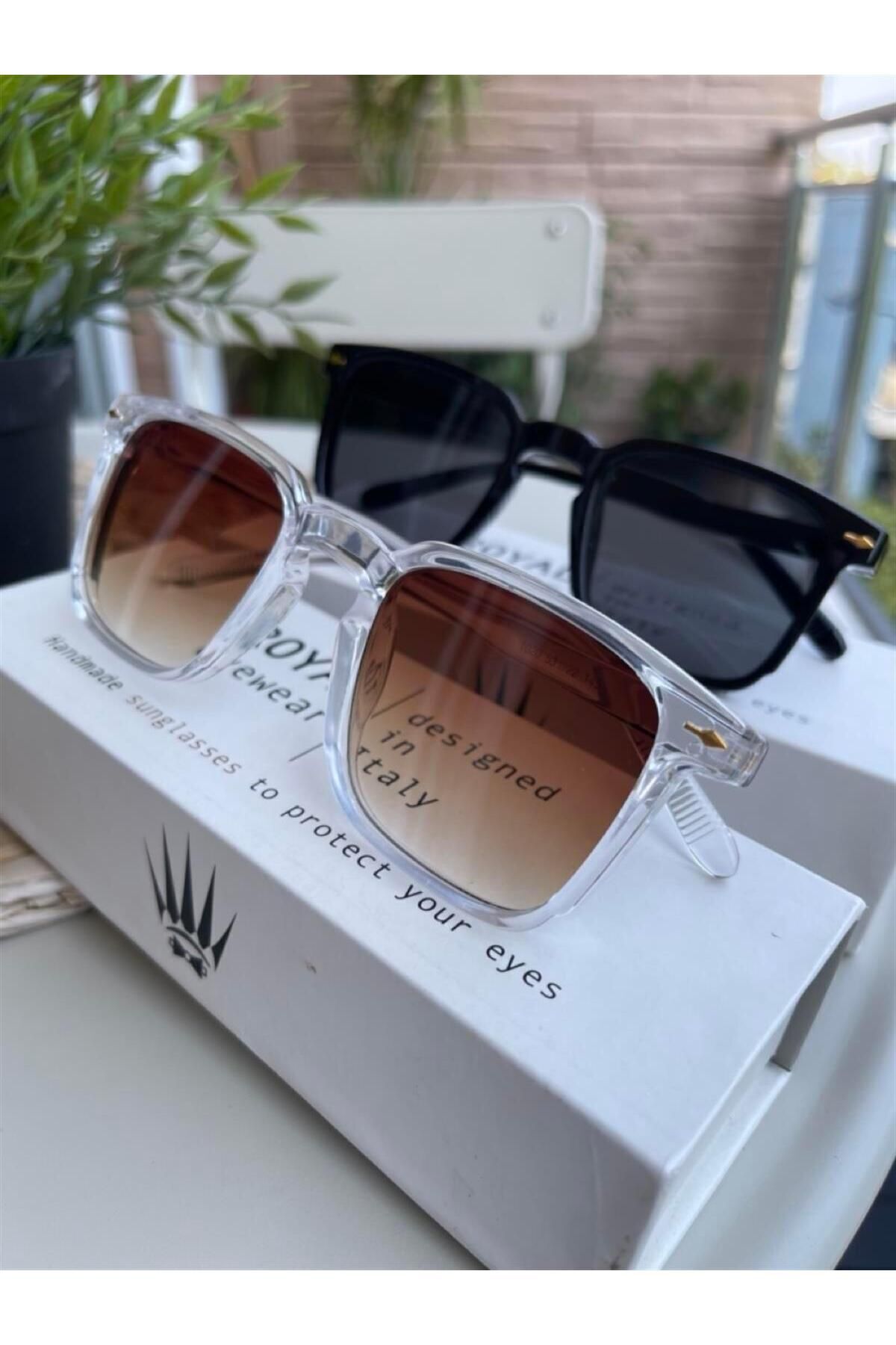 WATCHOFROYAL-نظارات شمسية كلاسيكية للنساء - أسود شفاف، نظارات شمسية للرجال UV-400 زجاج 4