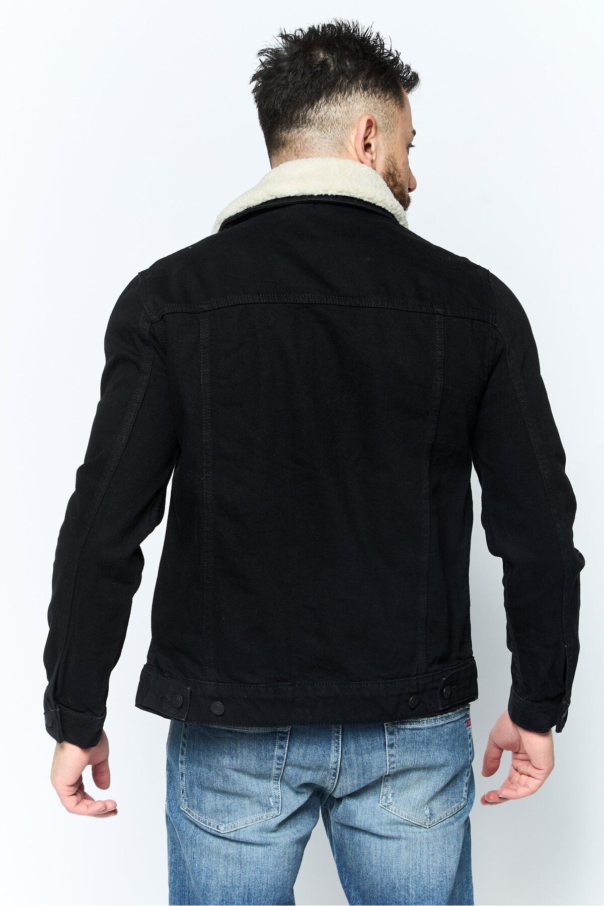 Asos Design-Men Textured Denim Jacket, Black 4